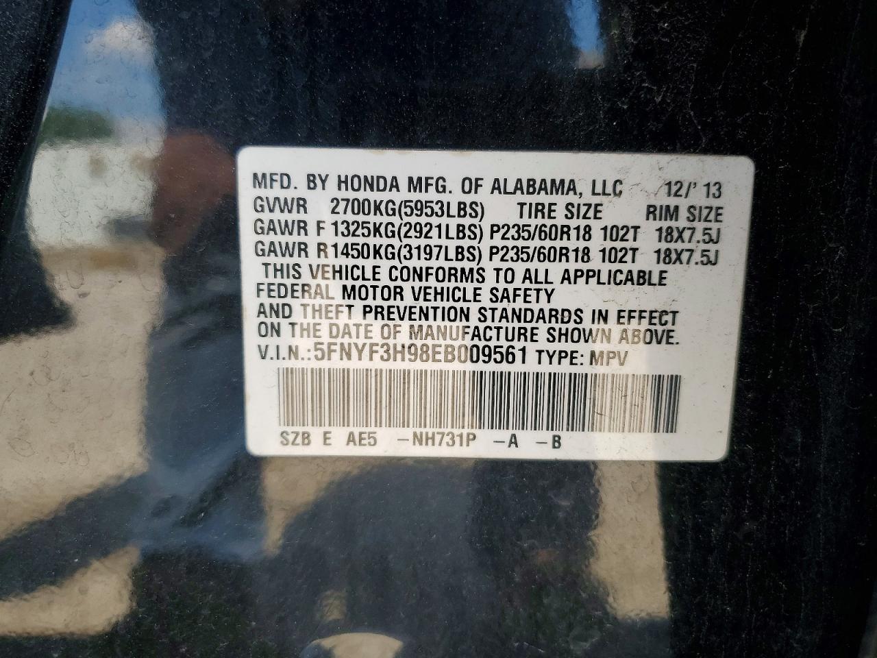 2014 Honda Pilot Touring Black vin: 5FNYF3H98EB009561
