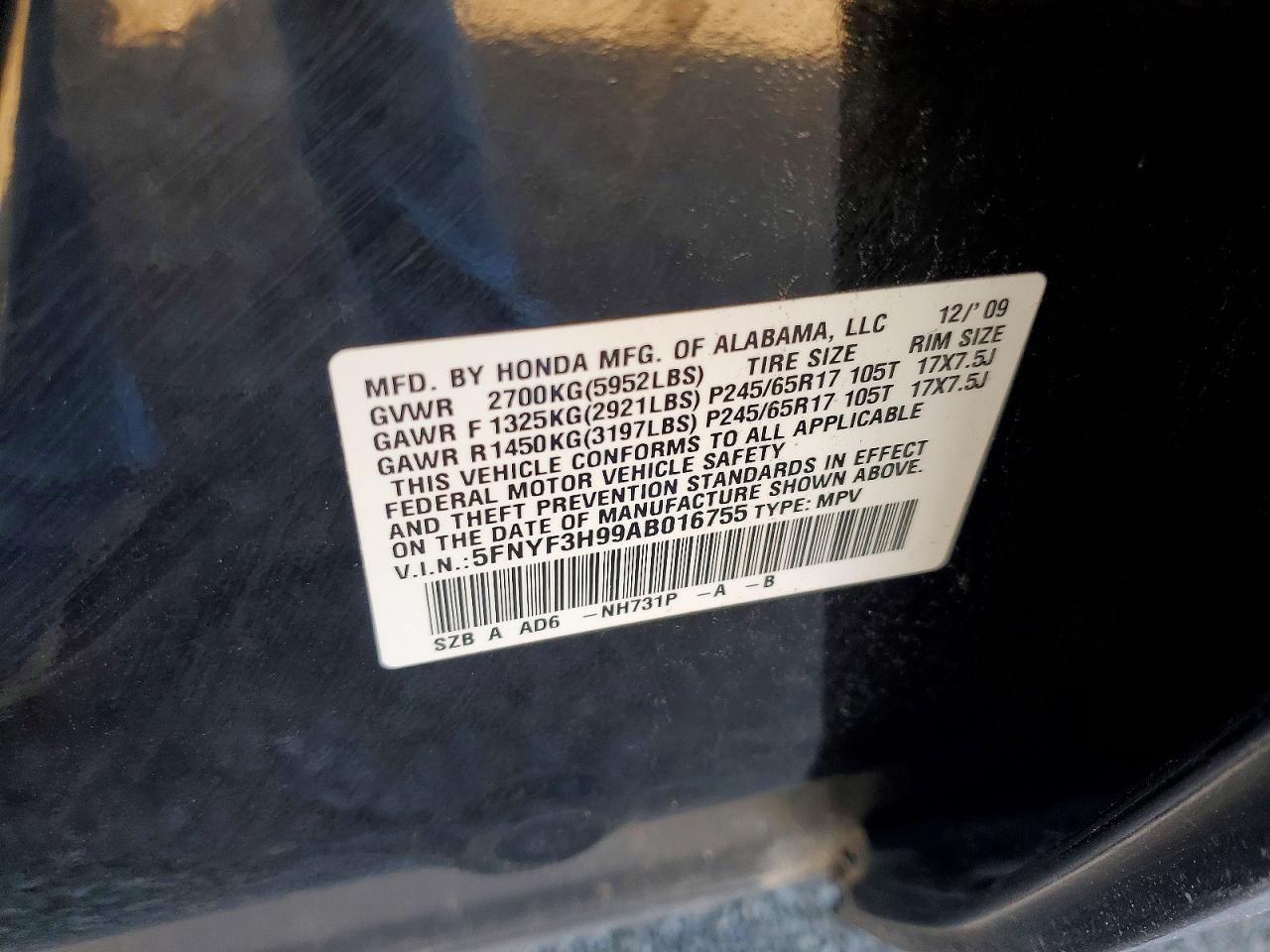 2010 Honda Pilot Touring Черный vin: 5FNYF3H99AB016755