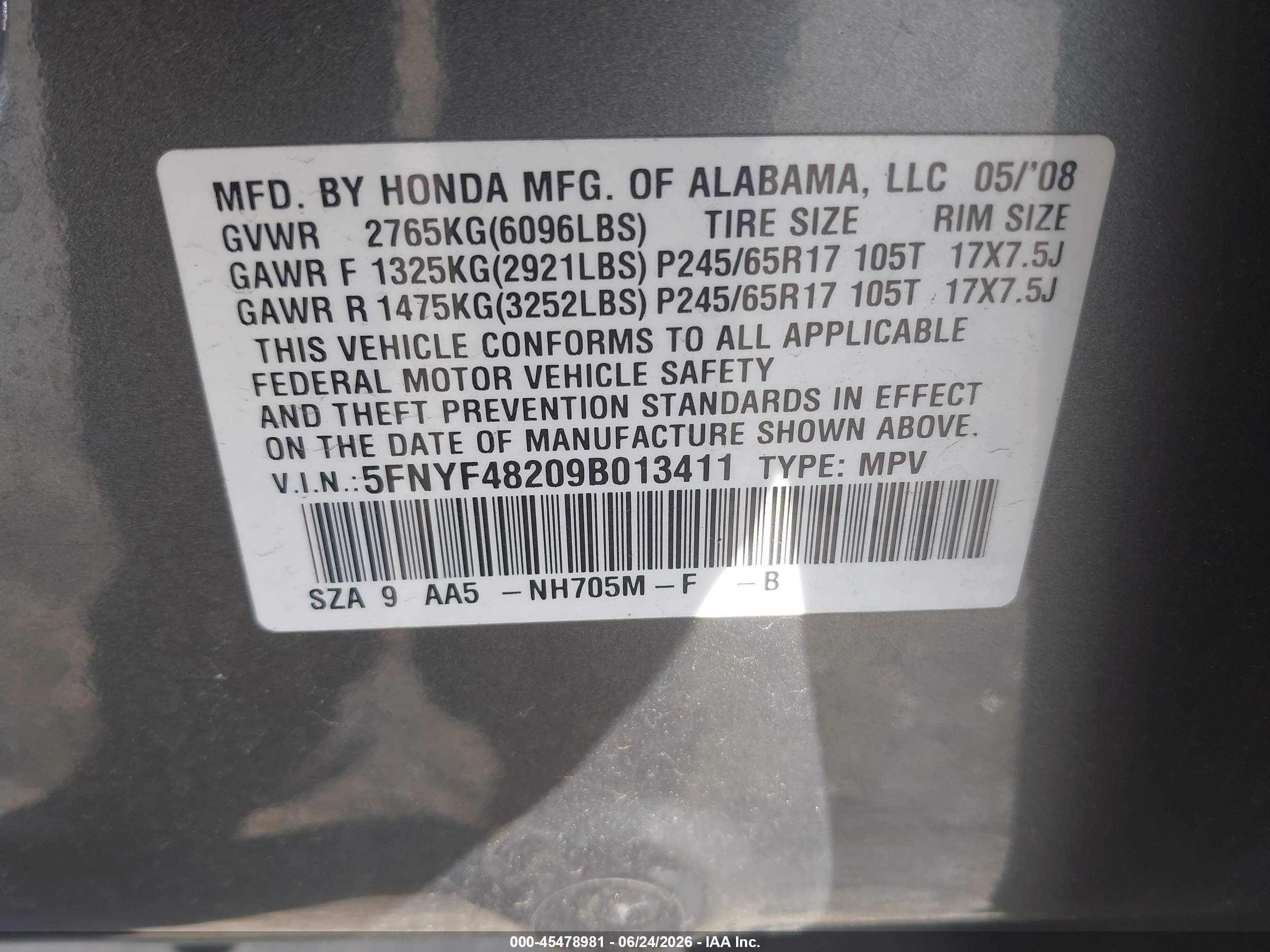 2009 Honda Pilot Lx Gray vin: 5FNYF48209B013411