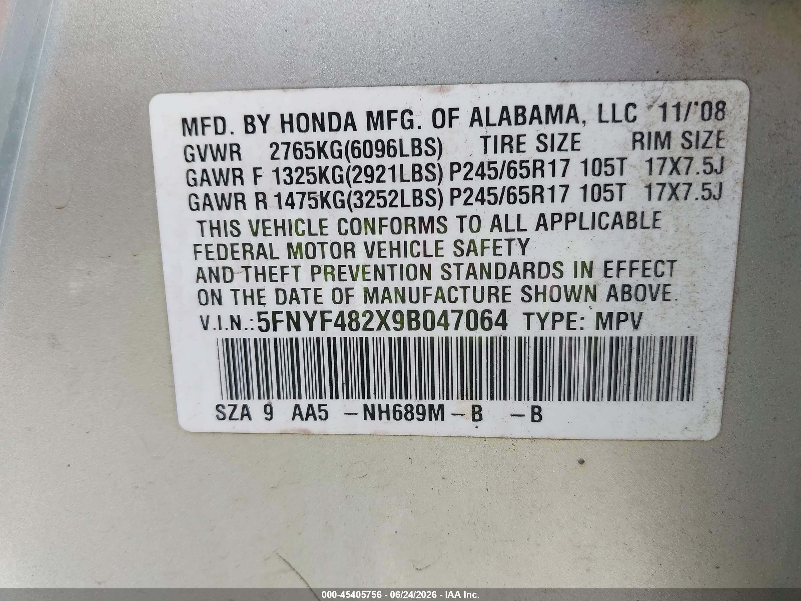 2009 Honda Pilot Lx Silver vin: 5FNYF482X9B047064