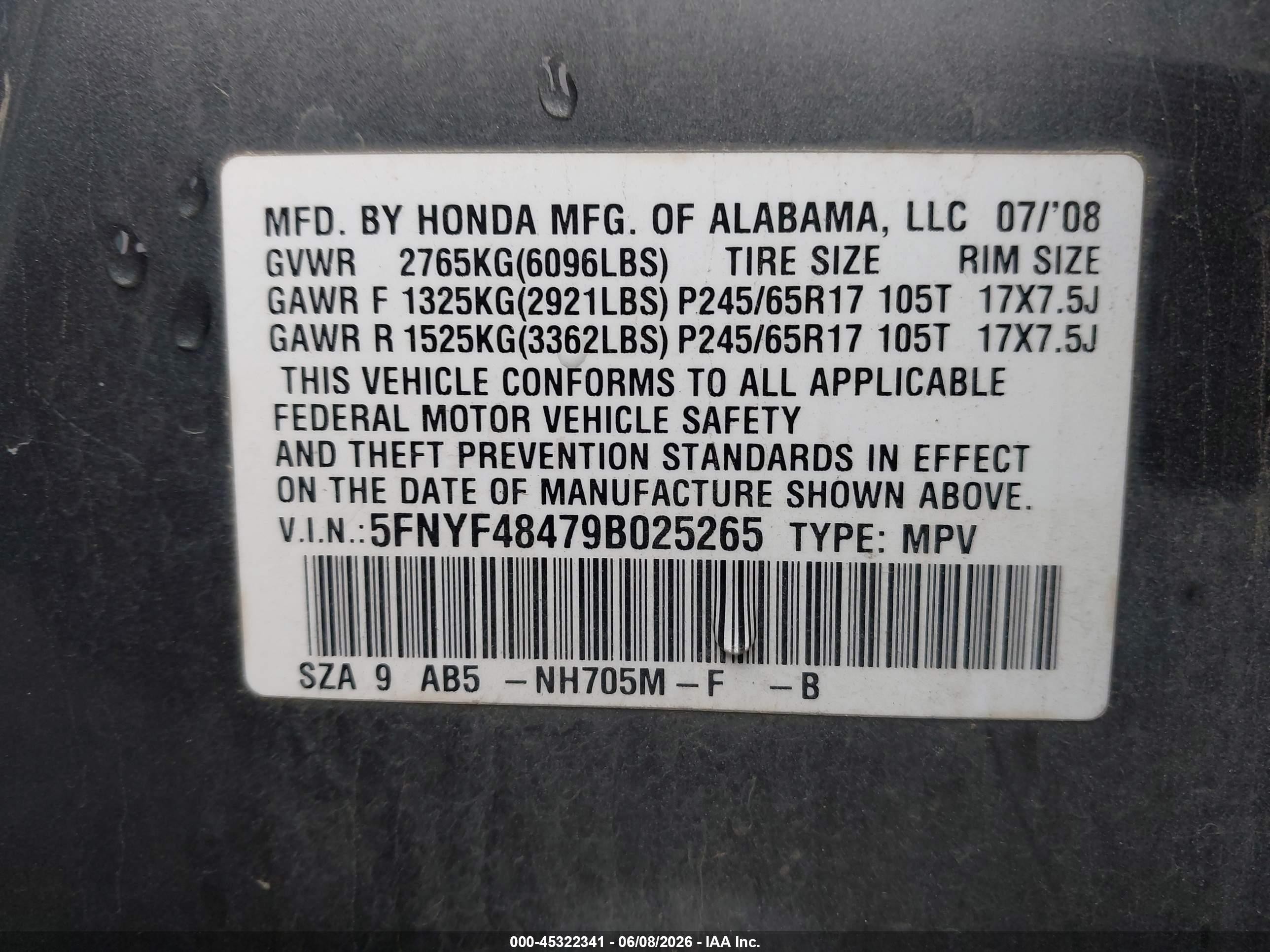 2009 Honda Pilot Ex Gray vin: 5FNYF48479B025265