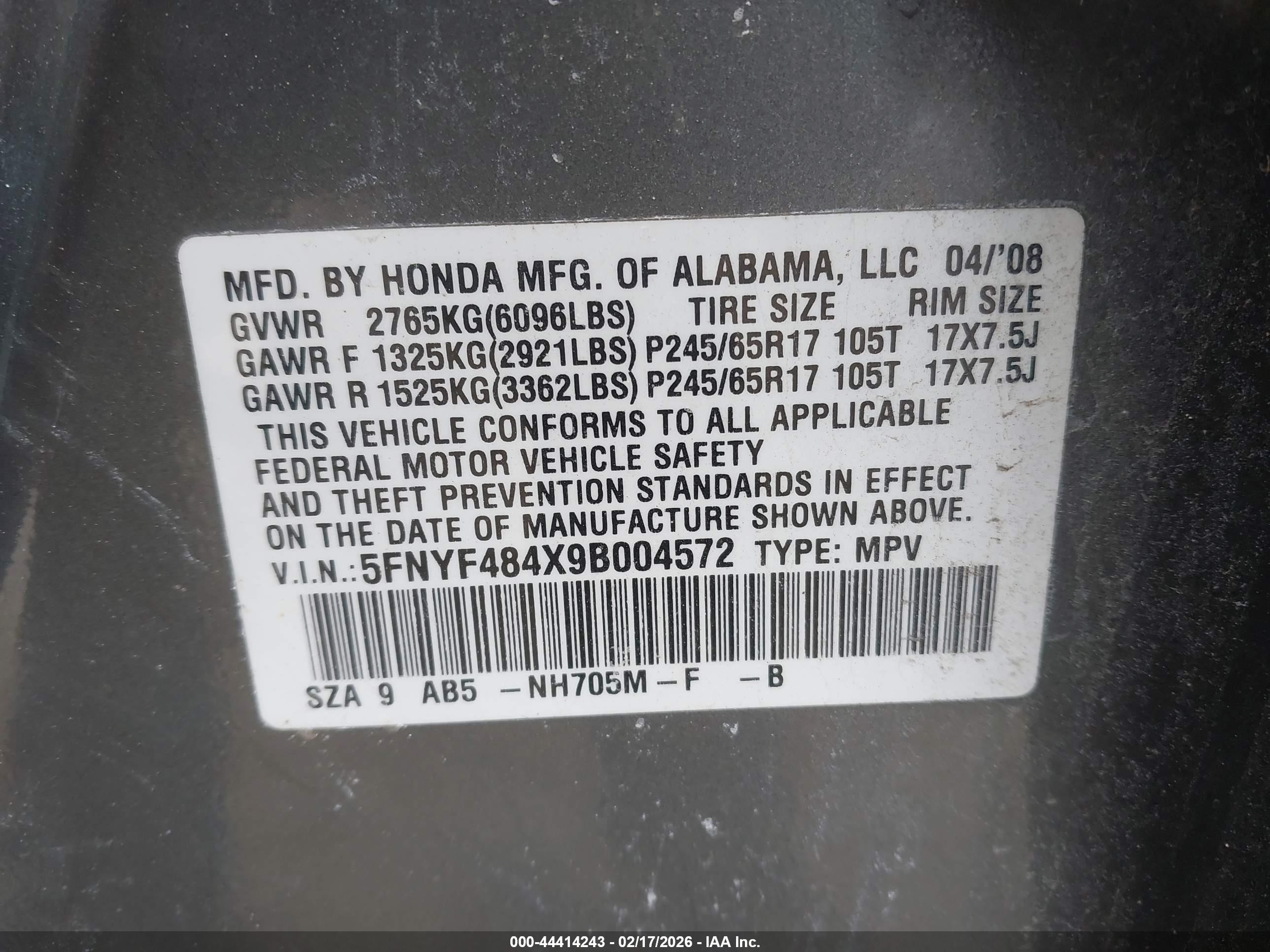 2009 Honda Pilot Ex Gray vin: 5FNYF484X9B004572