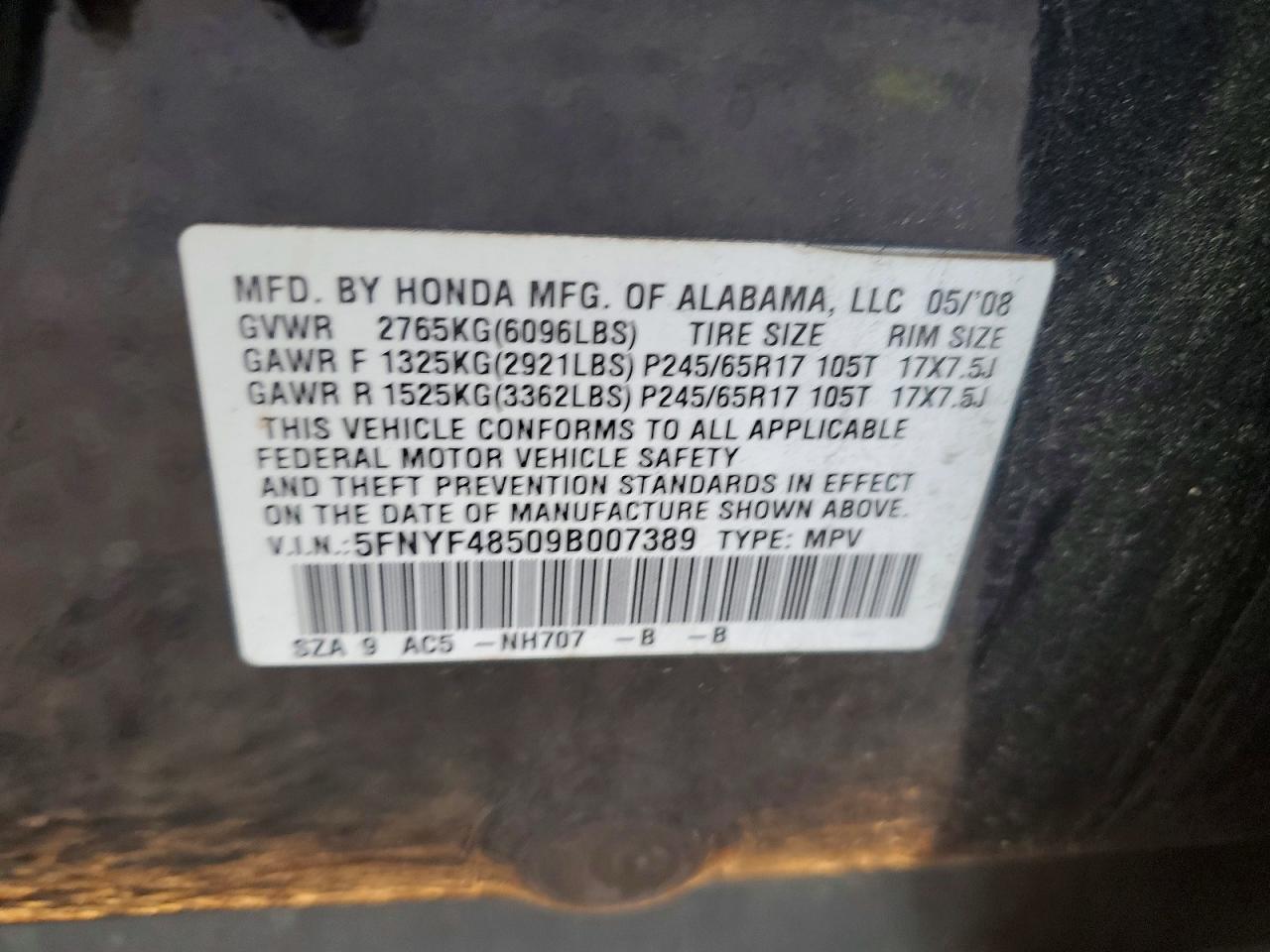 2009 Honda Pilot Exl Black vin: 5FNYF48509B007389