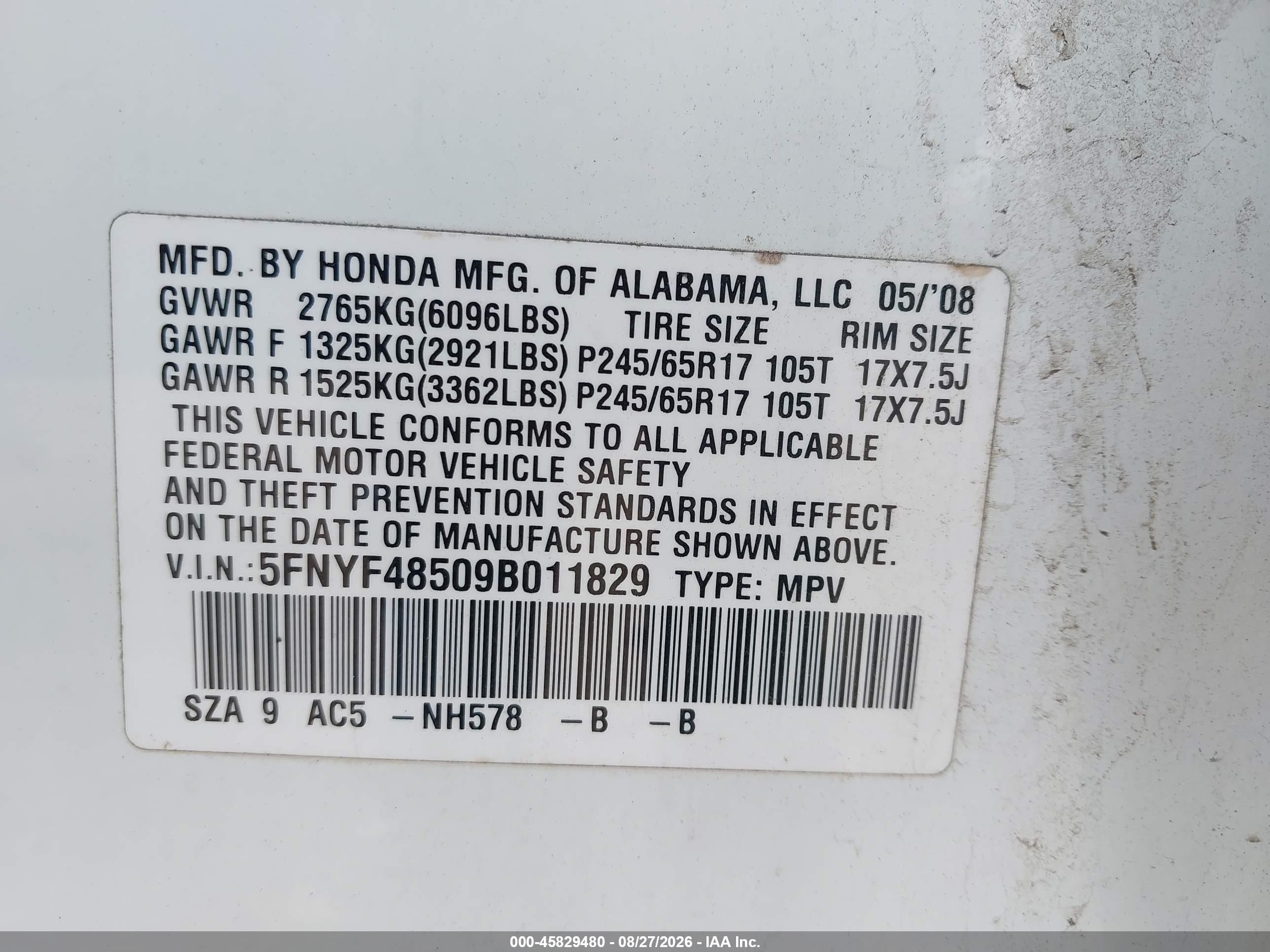2009 Honda Pilot Ex-l Белый vin: 5FNYF48509B011829