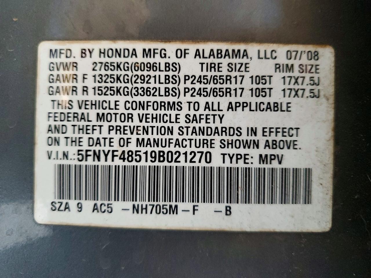 2009 Honda Pilot Exl Gray vin: 5FNYF48519B021270