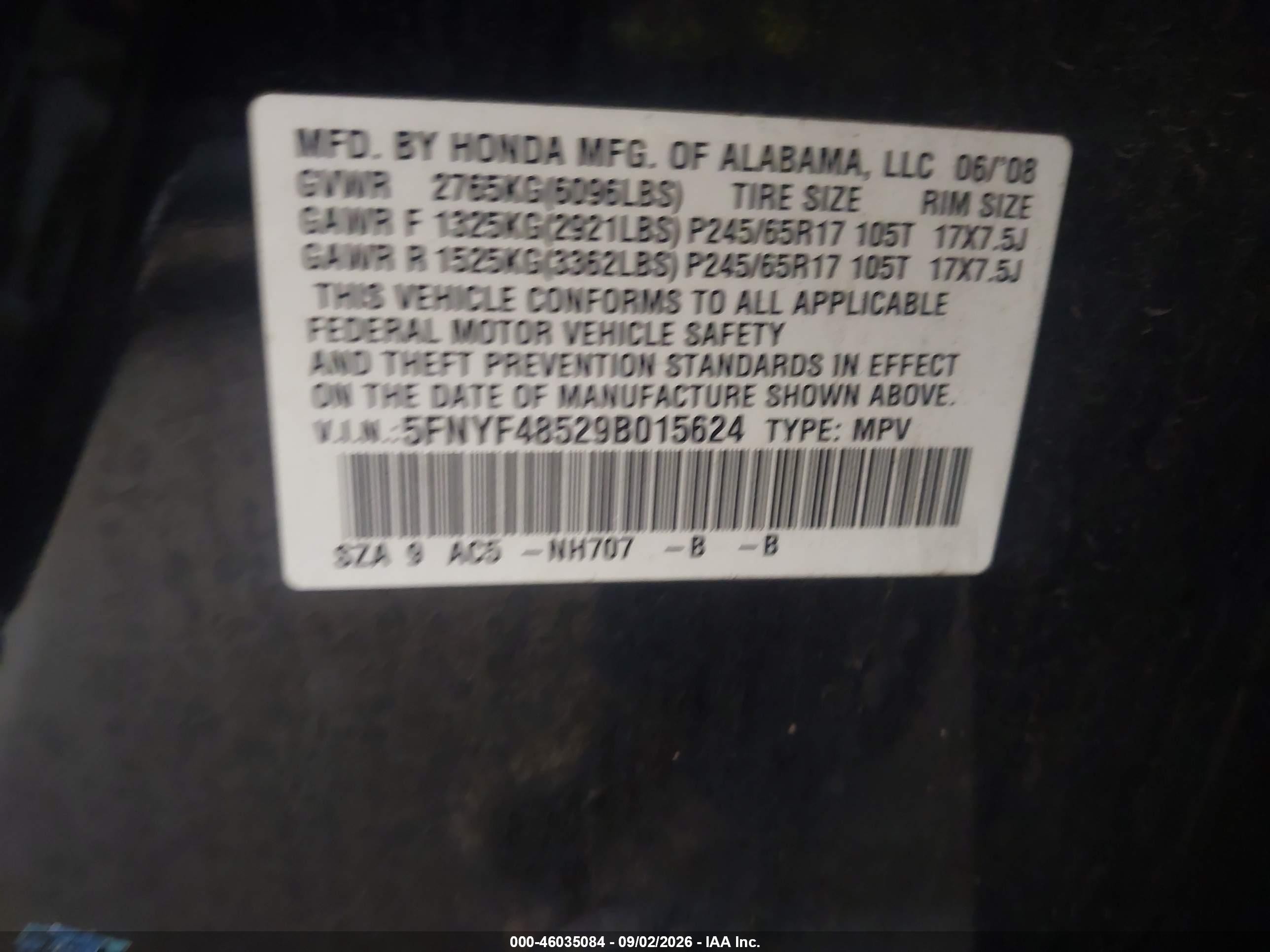 2009 Honda Pilot Ex-l Black vin: 5FNYF48529B015624