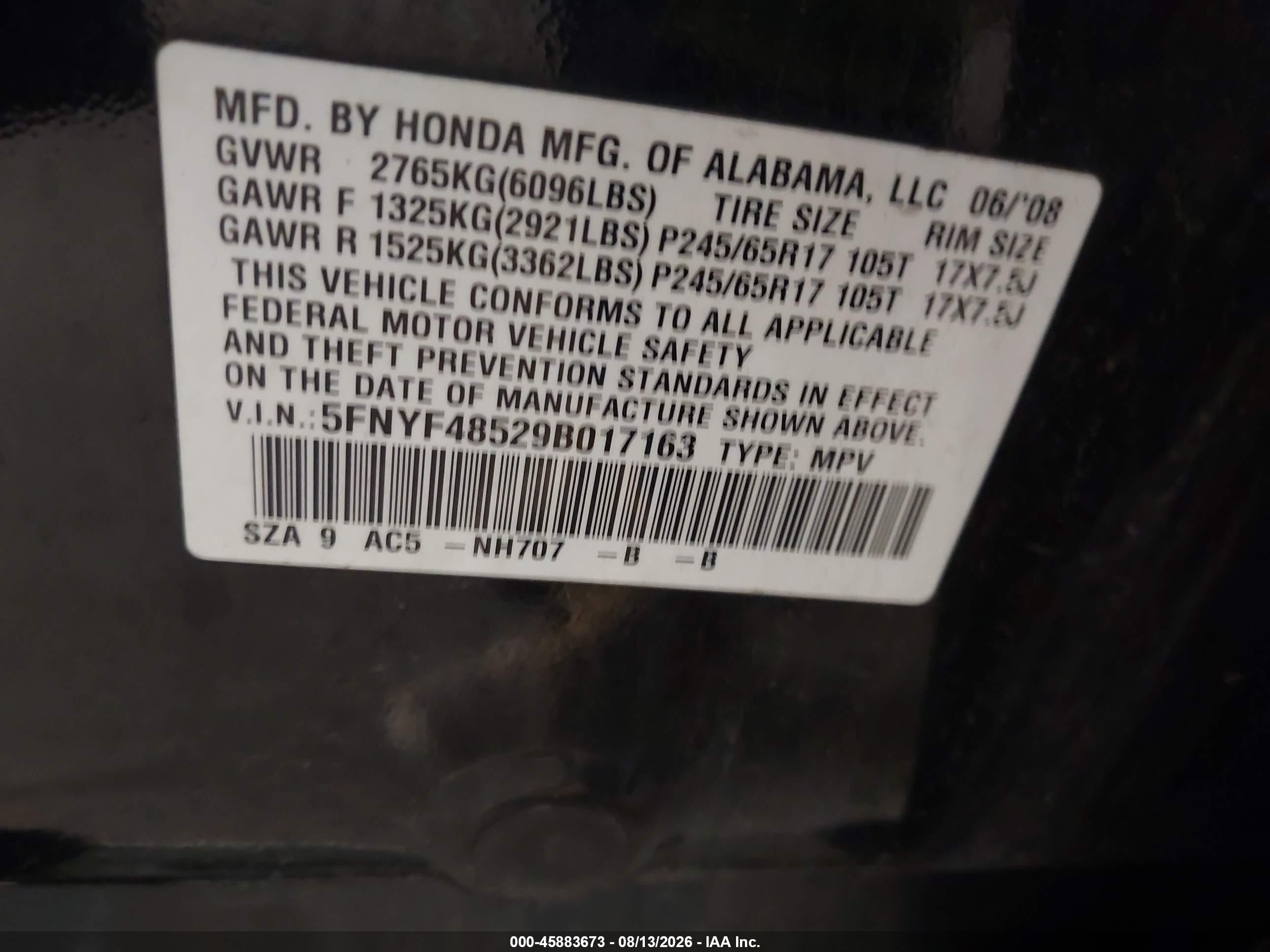 2009 Honda Pilot Ex-l Черный vin: 5FNYF48529B017163