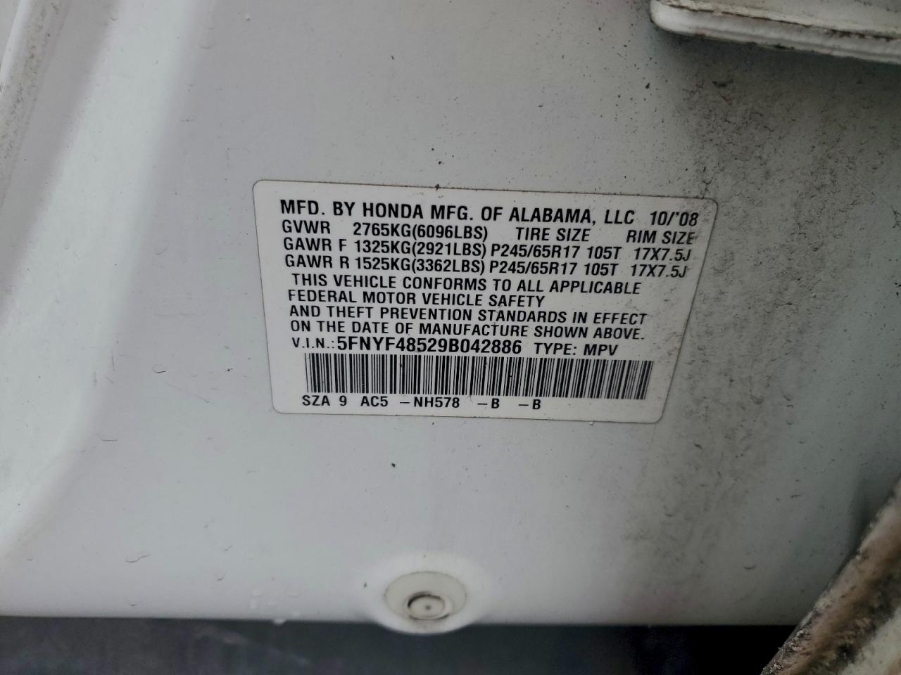 2009 Honda Pilot Exl Белый vin: 5FNYF48529B042886
