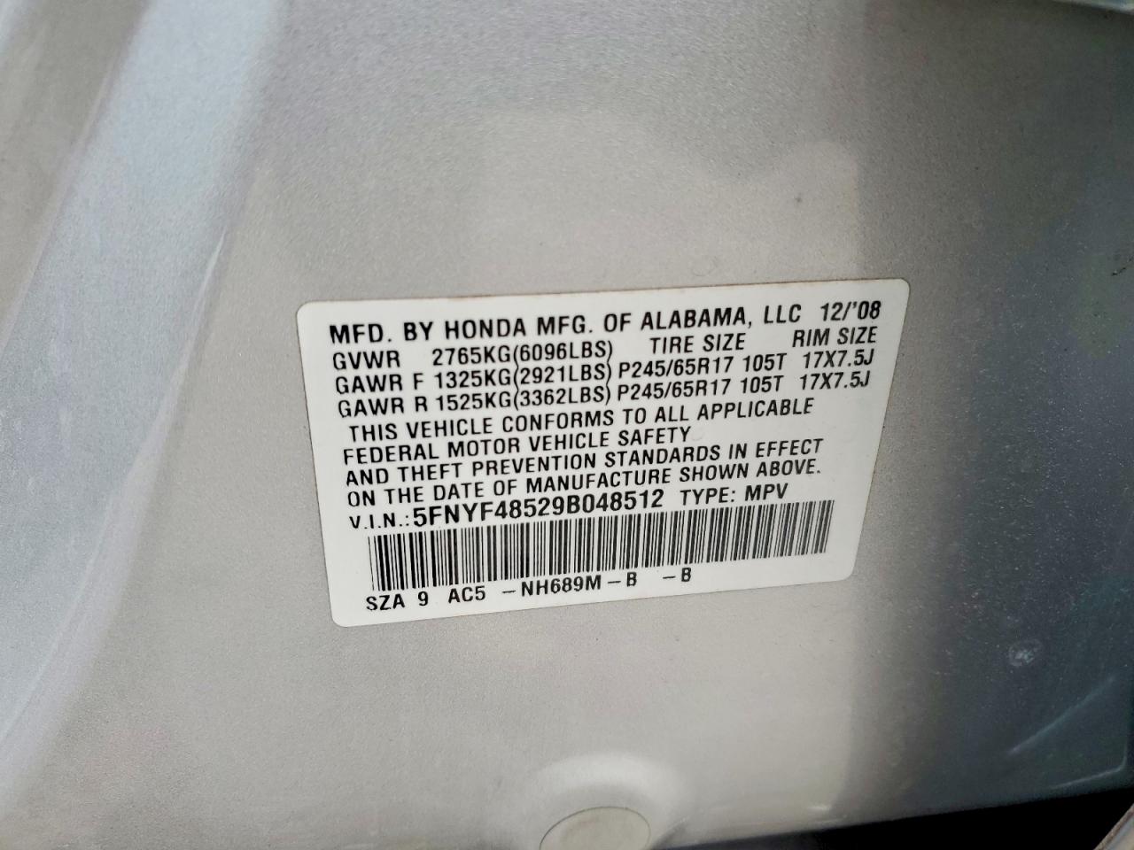 2009 Honda Pilot Exl Silver vin: 5FNYF48529B048512