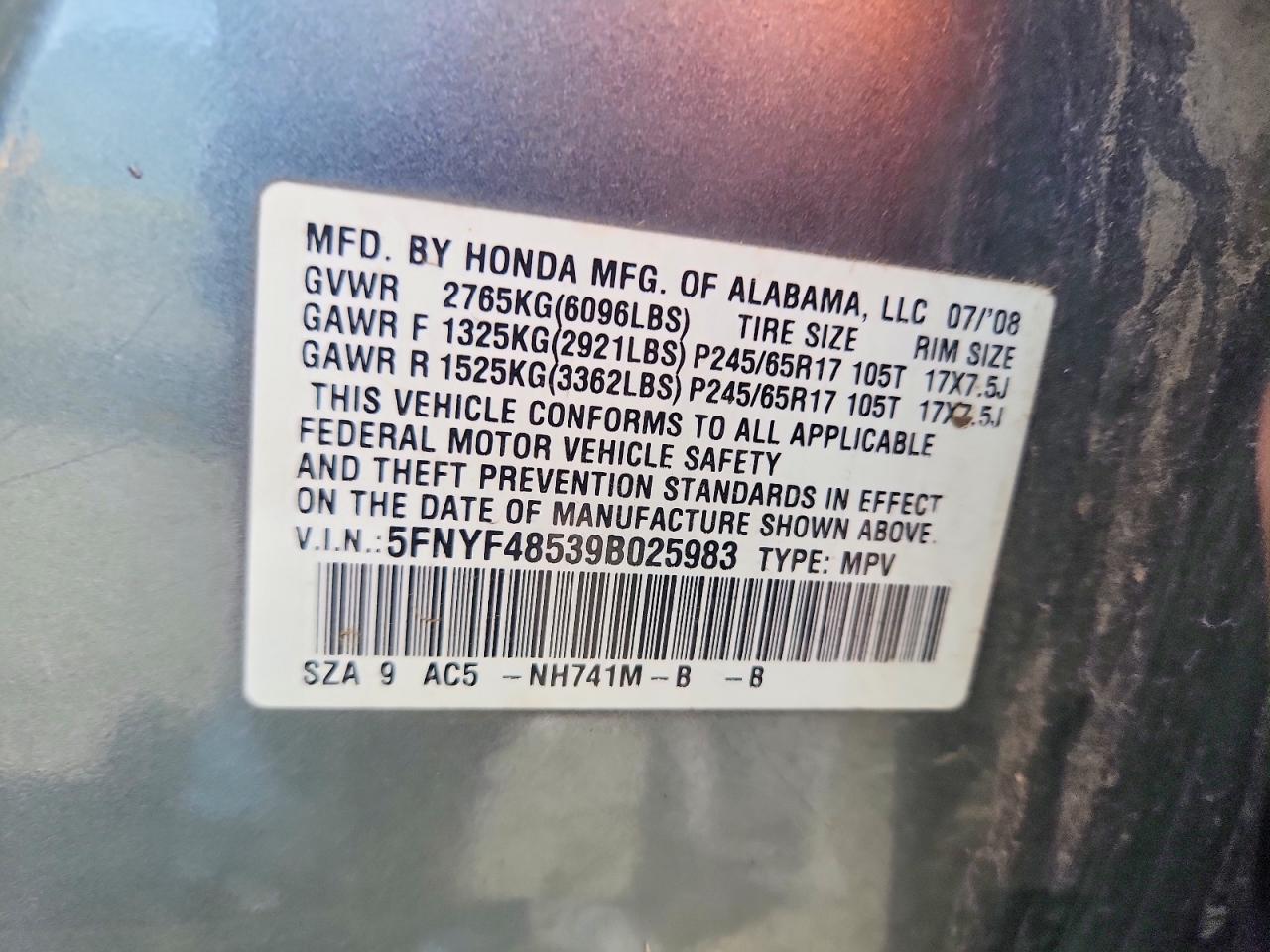 2009 Honda Pilot Exl Gray vin: 5FNYF48539B025983