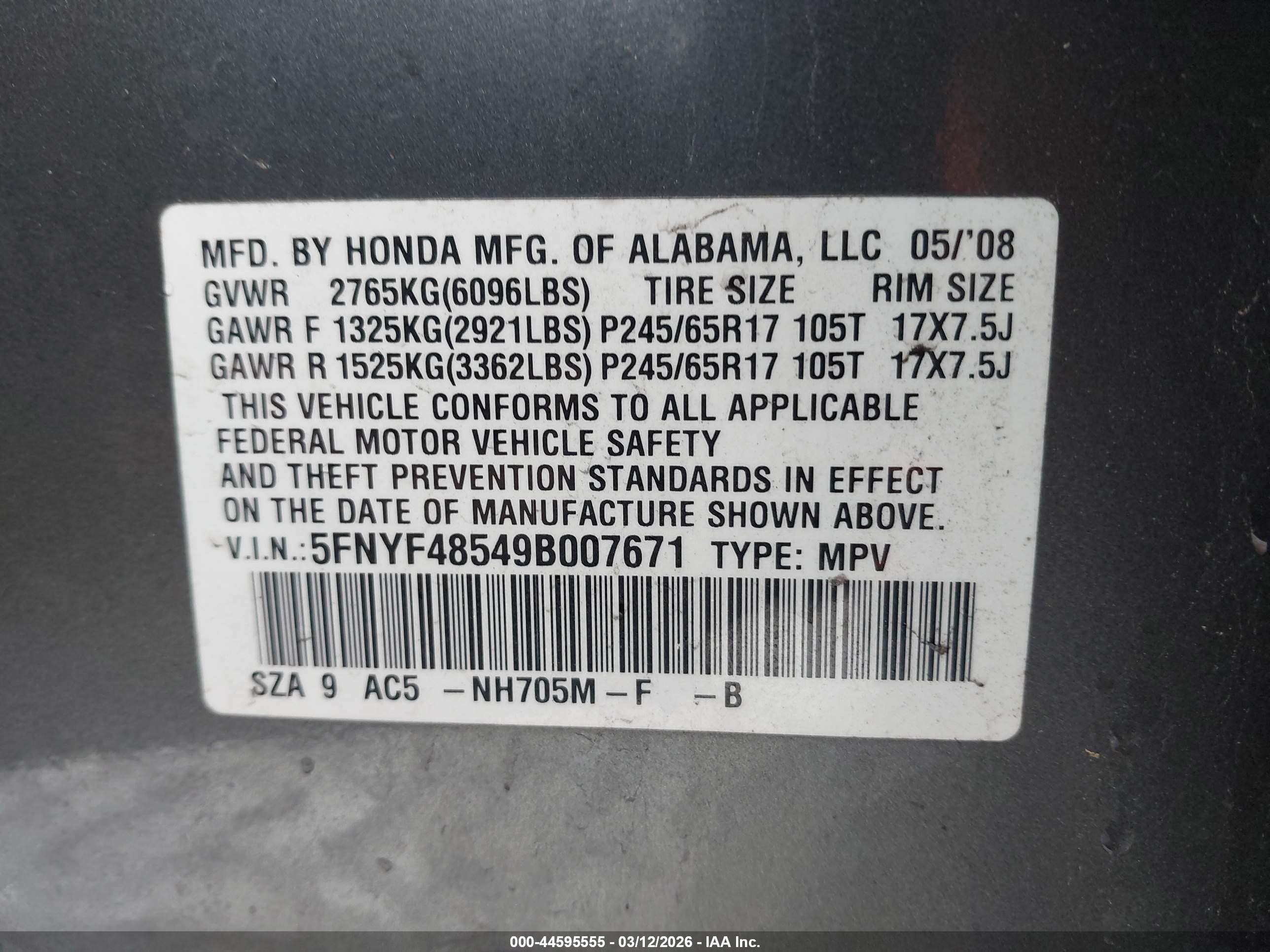 2009 Honda Pilot Ex-l Gray vin: 5FNYF48549B007671