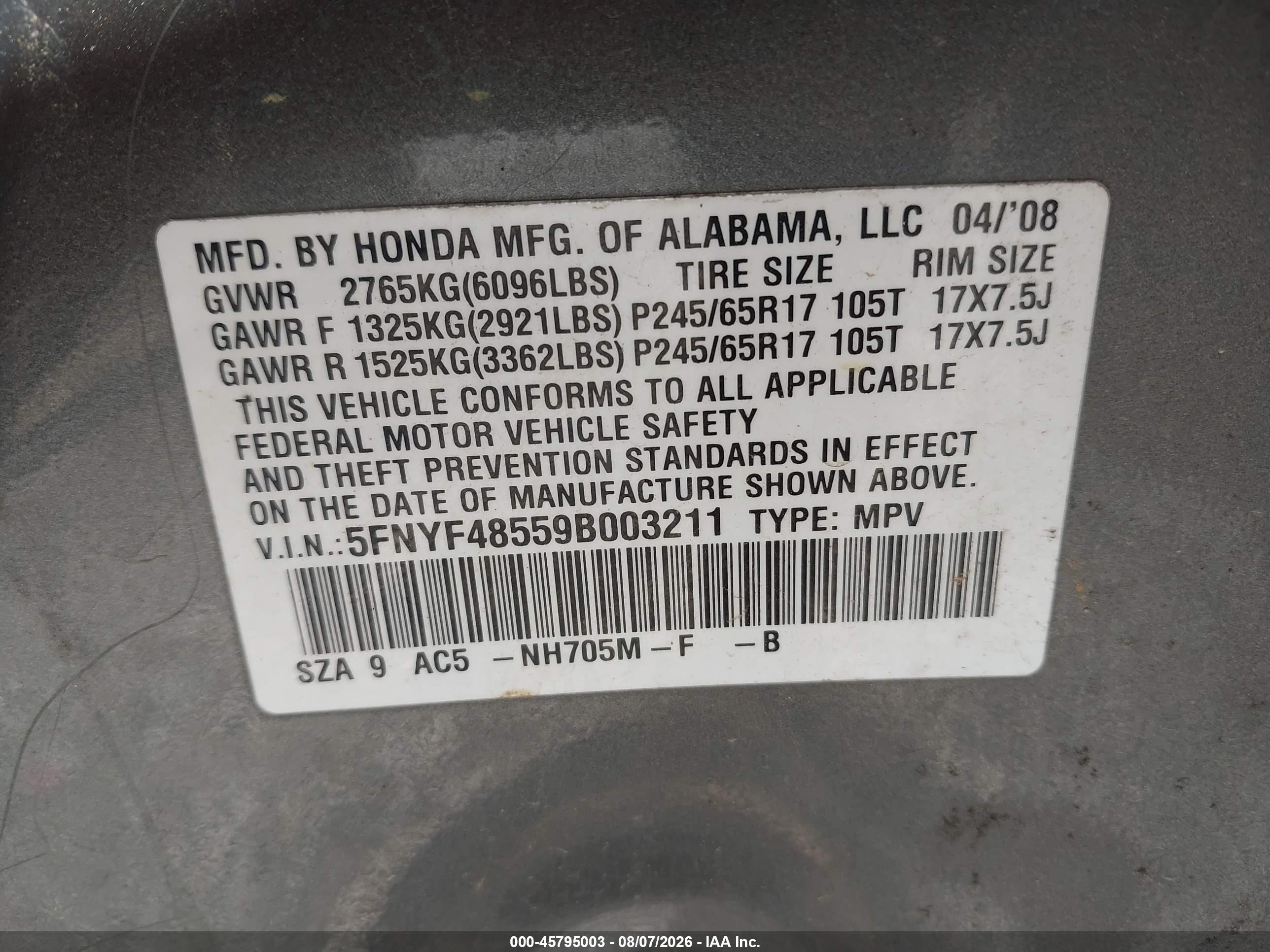 2009 Honda Pilot Ex-l Gray vin: 5FNYF48559B003211