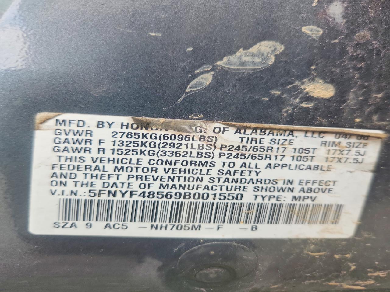 2009 Honda Pilot Exl Charcoal vin: 5FNYF48569B001550
