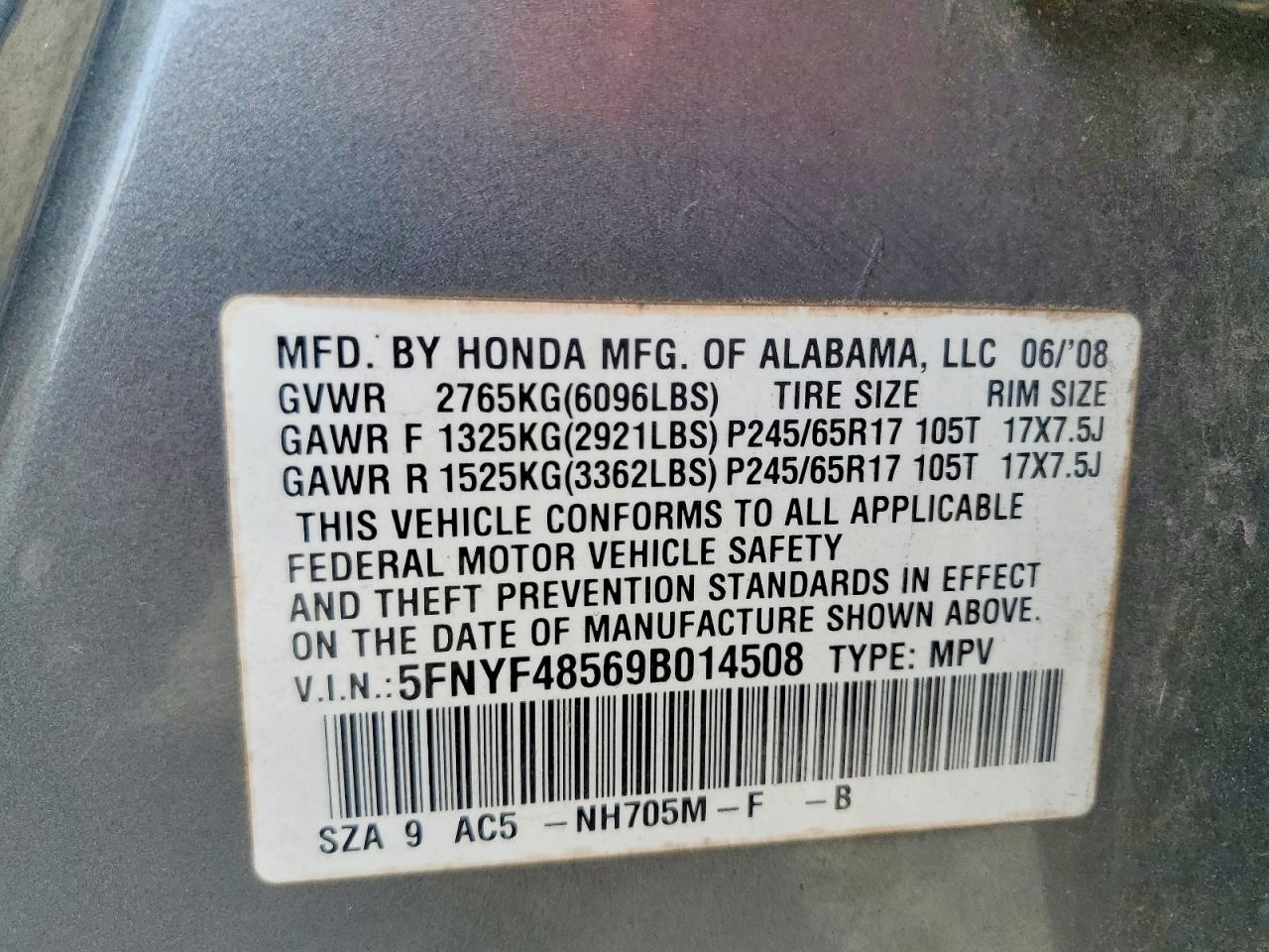 2009 Honda Pilot Exl Gray vin: 5FNYF48569B014508