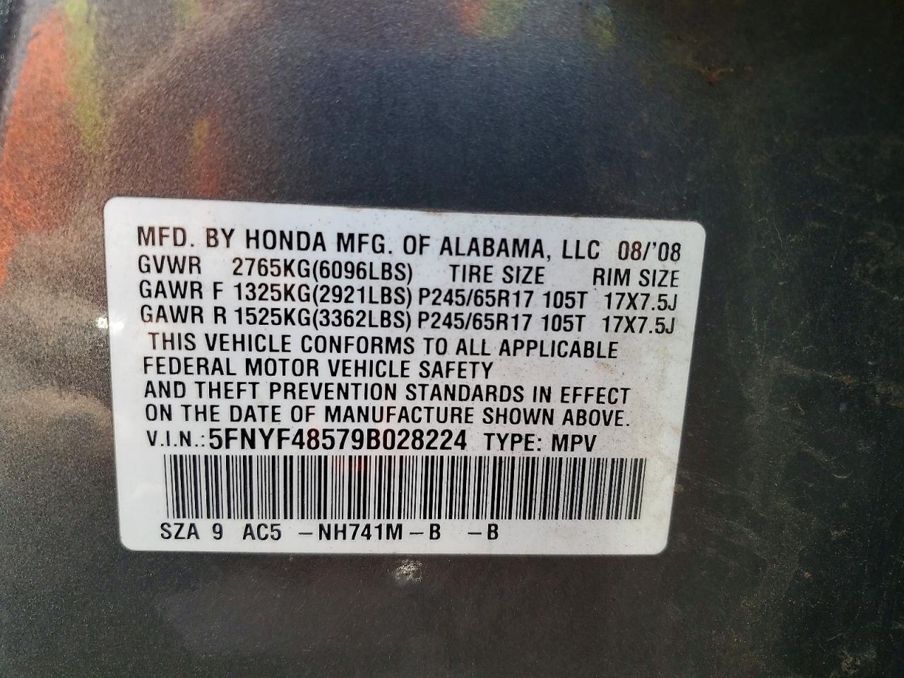 2009 Honda Pilot Exl Gray vin: 5FNYF48579B028224