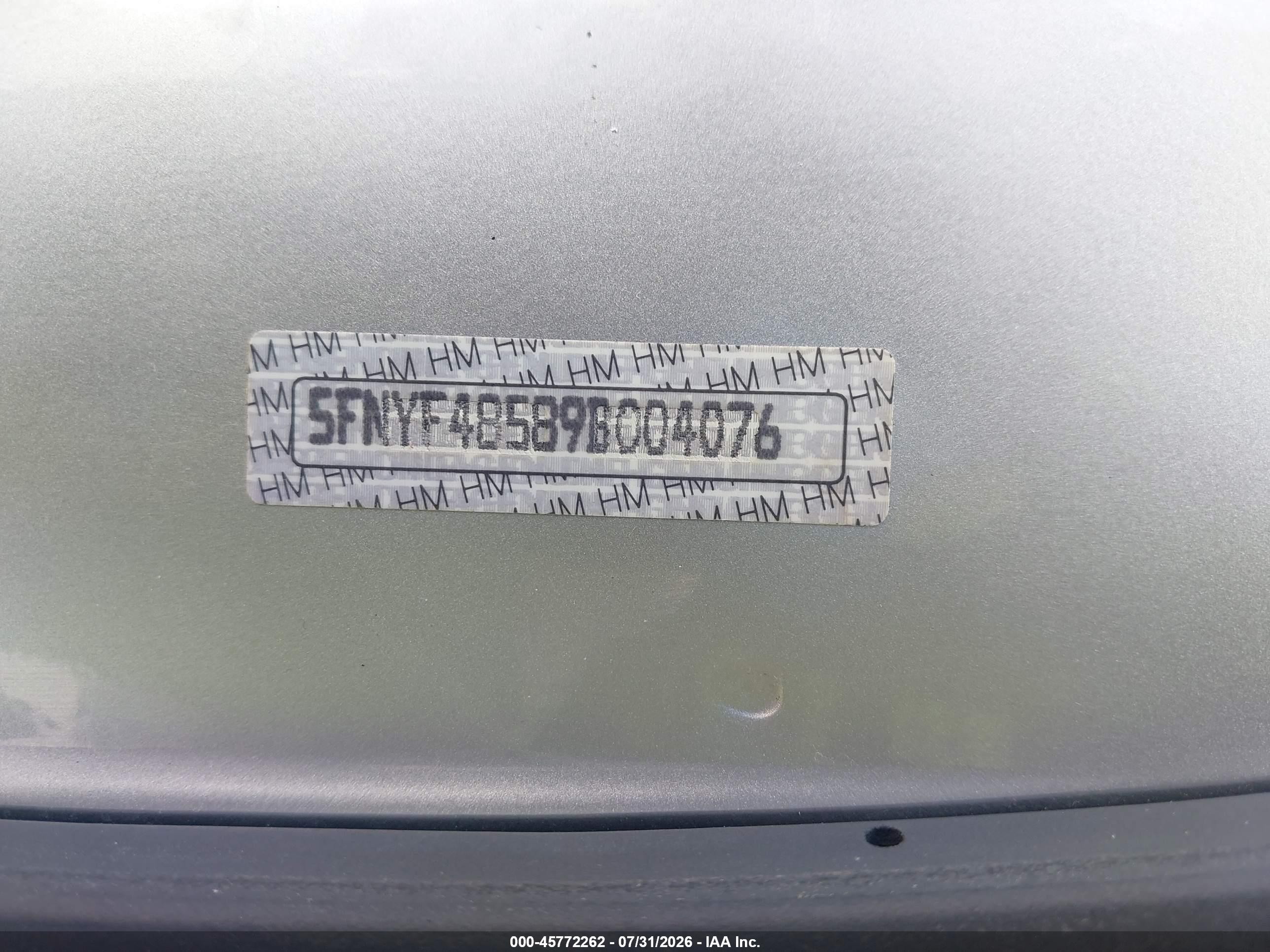 2009 Honda Pilot Ex-l Silver vin: 5FNYF48589B004076