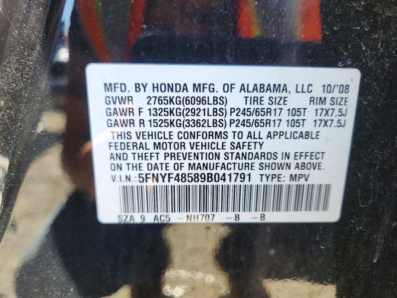 2009 Honda Pilot Exl Черный vin: 5FNYF48589B041791