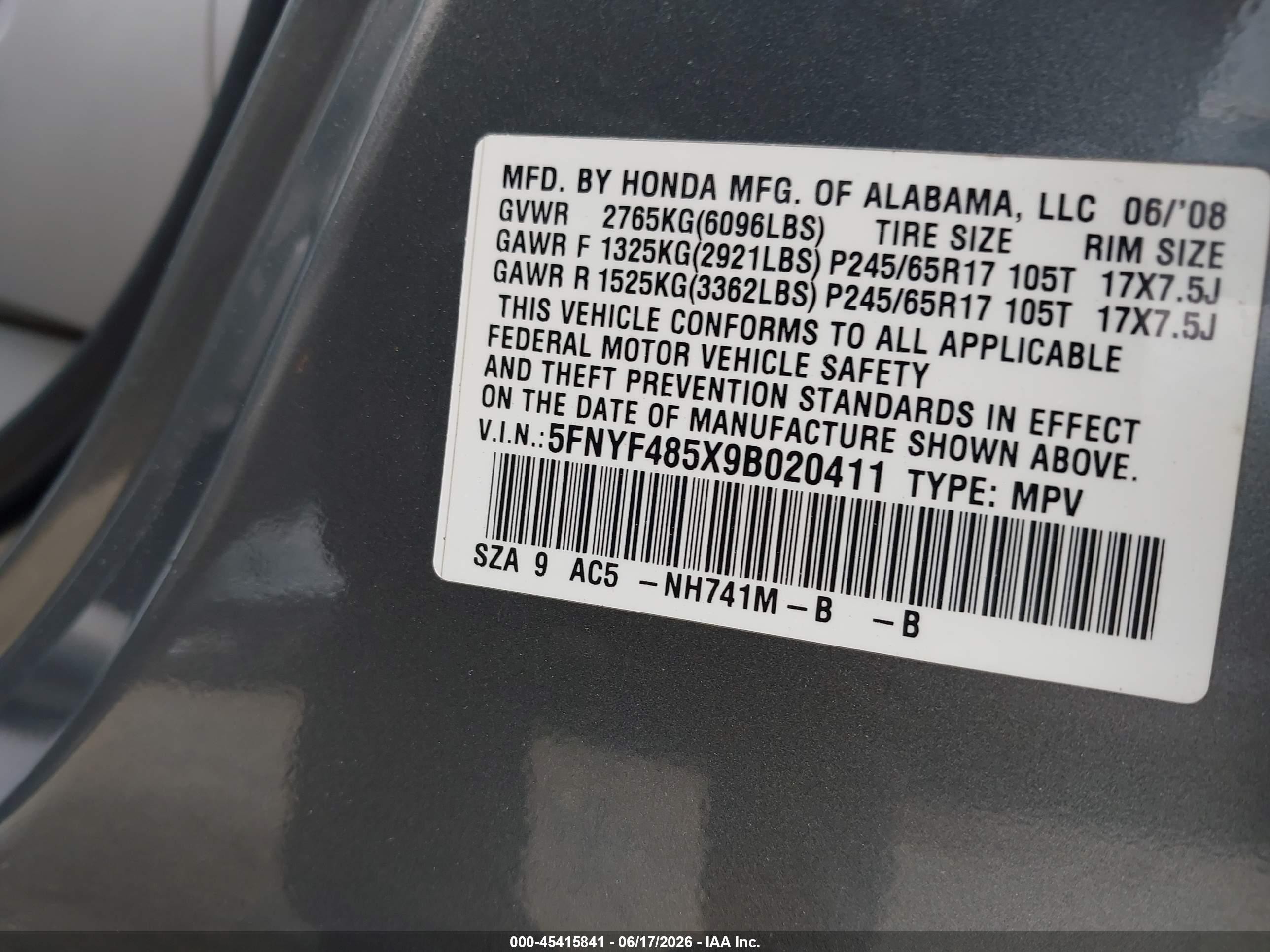 2009 Honda Pilot Ex-l Gray vin: 5FNYF485X9B020411