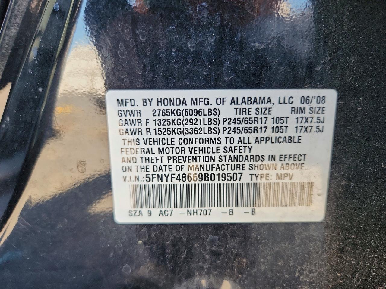 2009 Honda Pilot Exl Черный vin: 5FNYF48669B019507