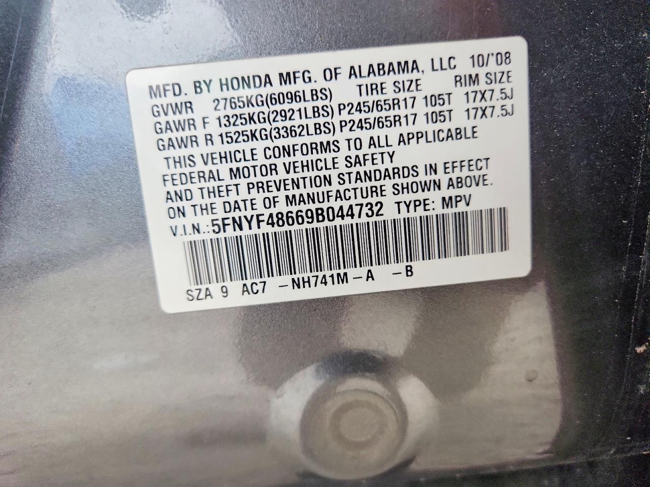 2009 Honda Pilot Exl Gray vin: 5FNYF48669B044732