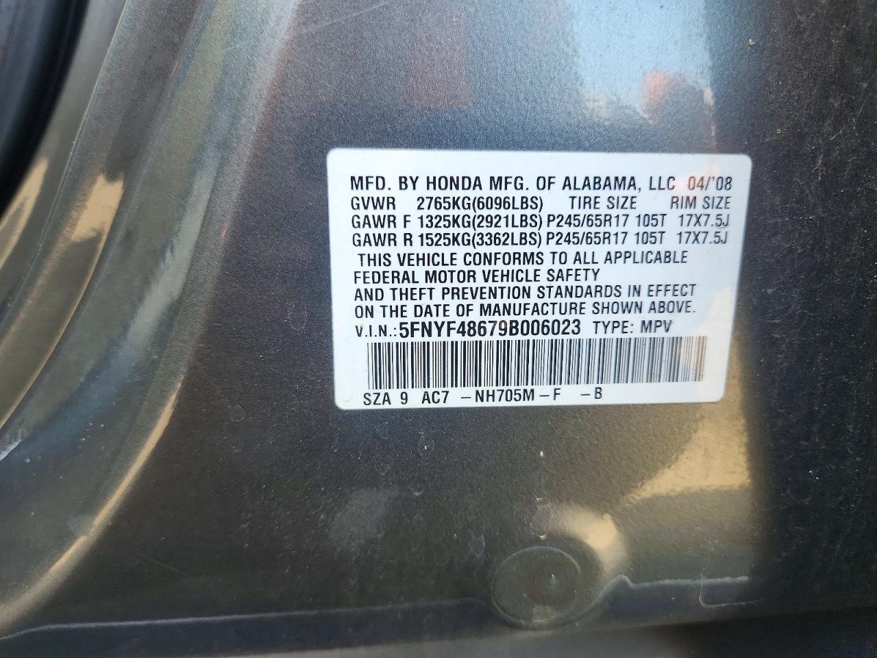 2009 Honda Pilot Exl Gray vin: 5FNYF48679B006023