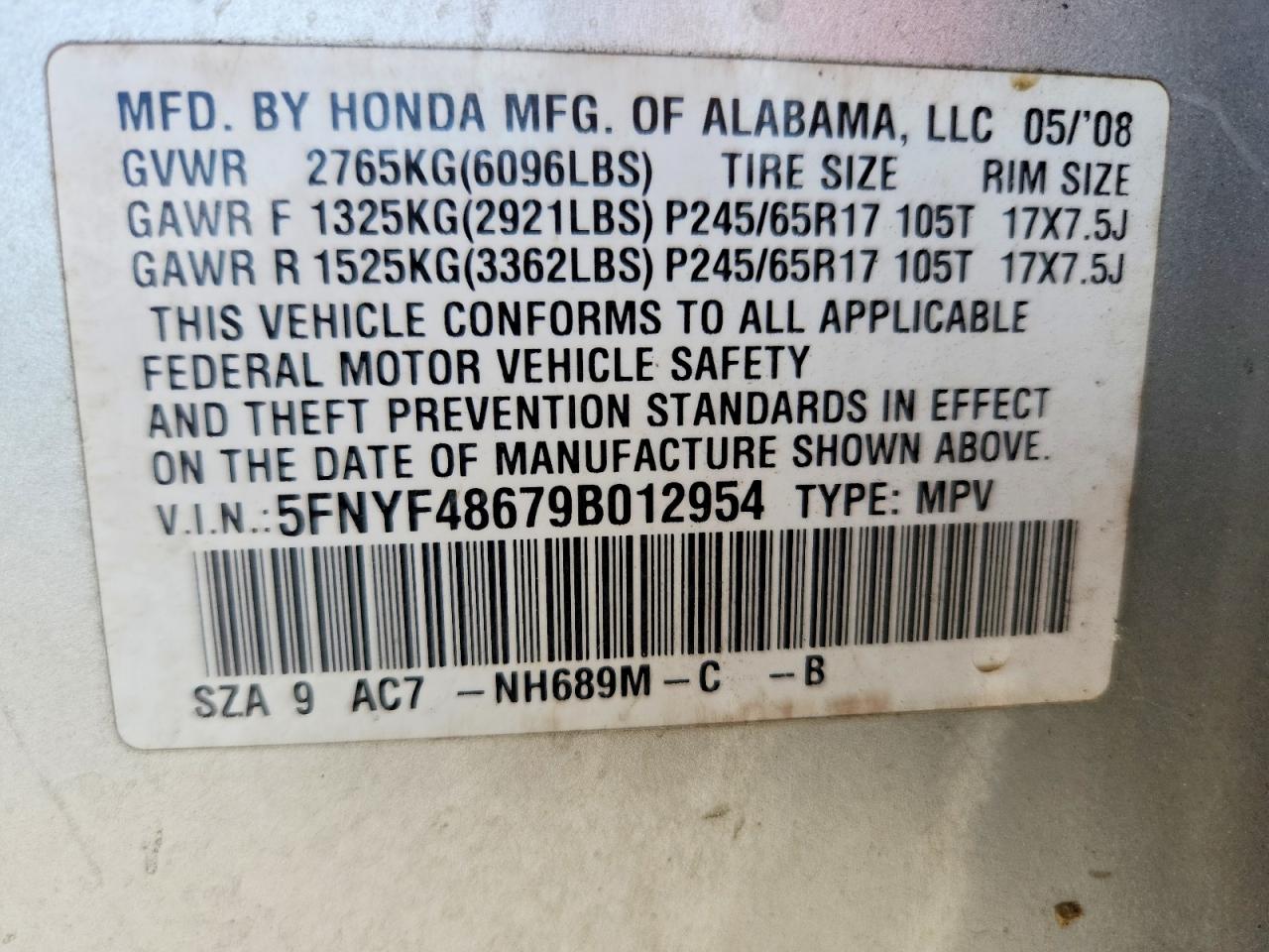 2009 Honda Pilot Exl Silver vin: 5FNYF48679B012954