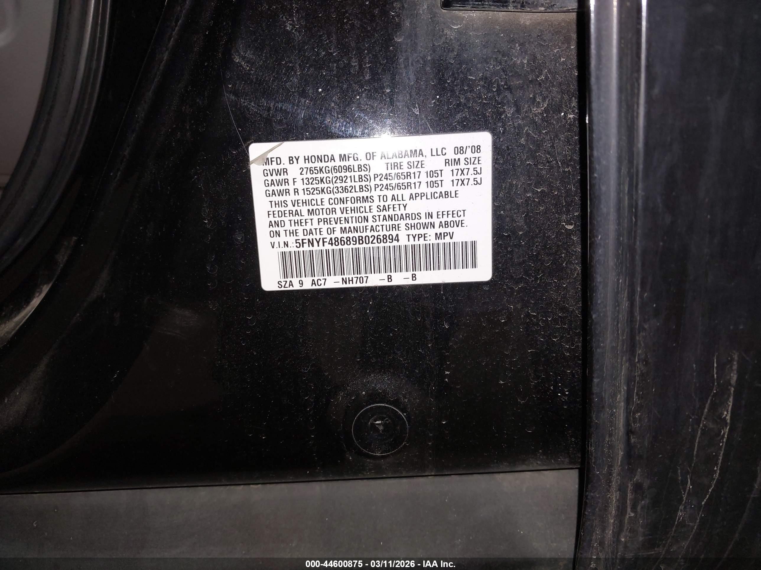 2009 Honda Pilot Ex-l Black vin: 5FNYF48689B026894