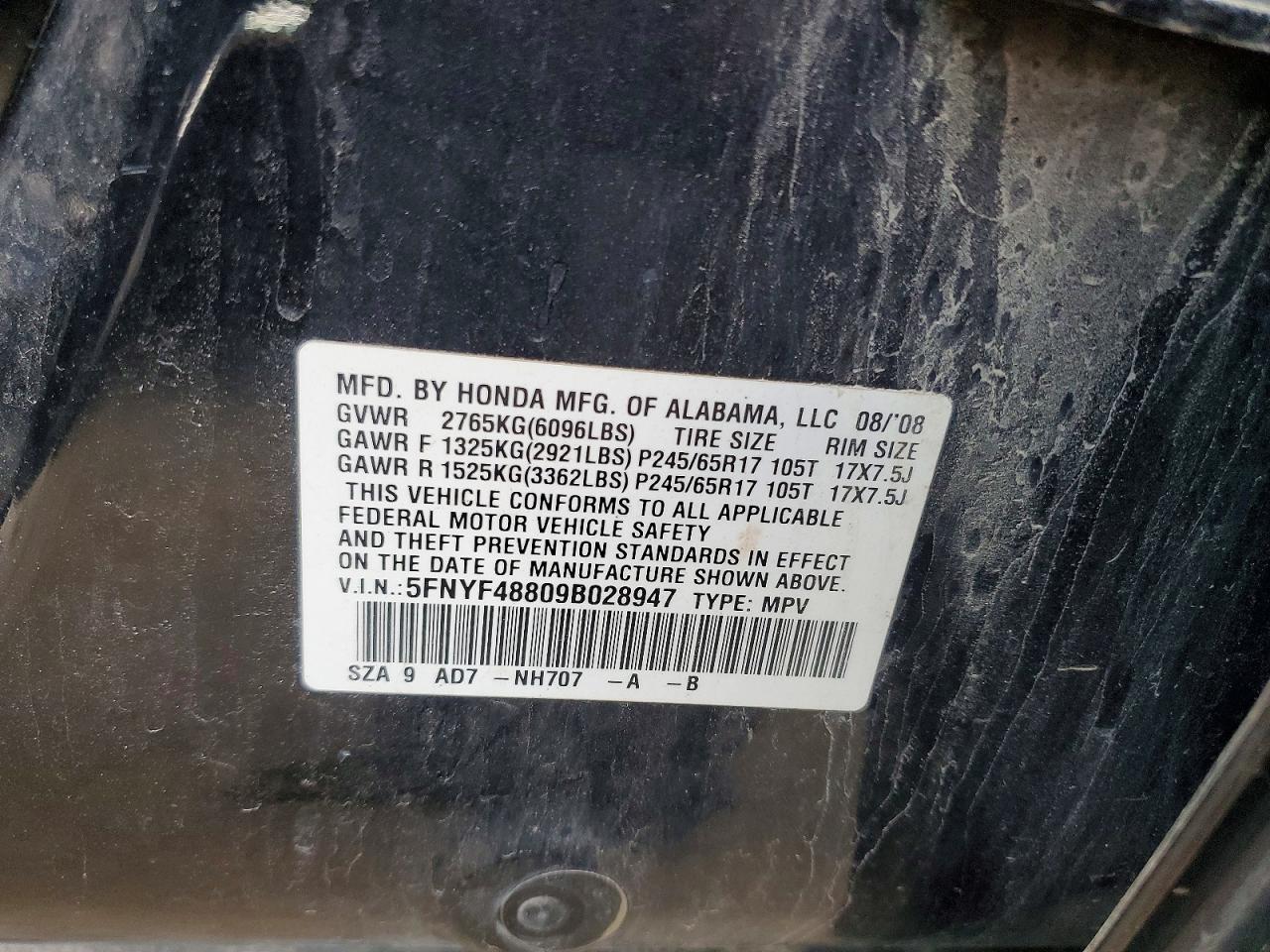 2009 Honda Pilot Touring Черный vin: 5FNYF48809B028947