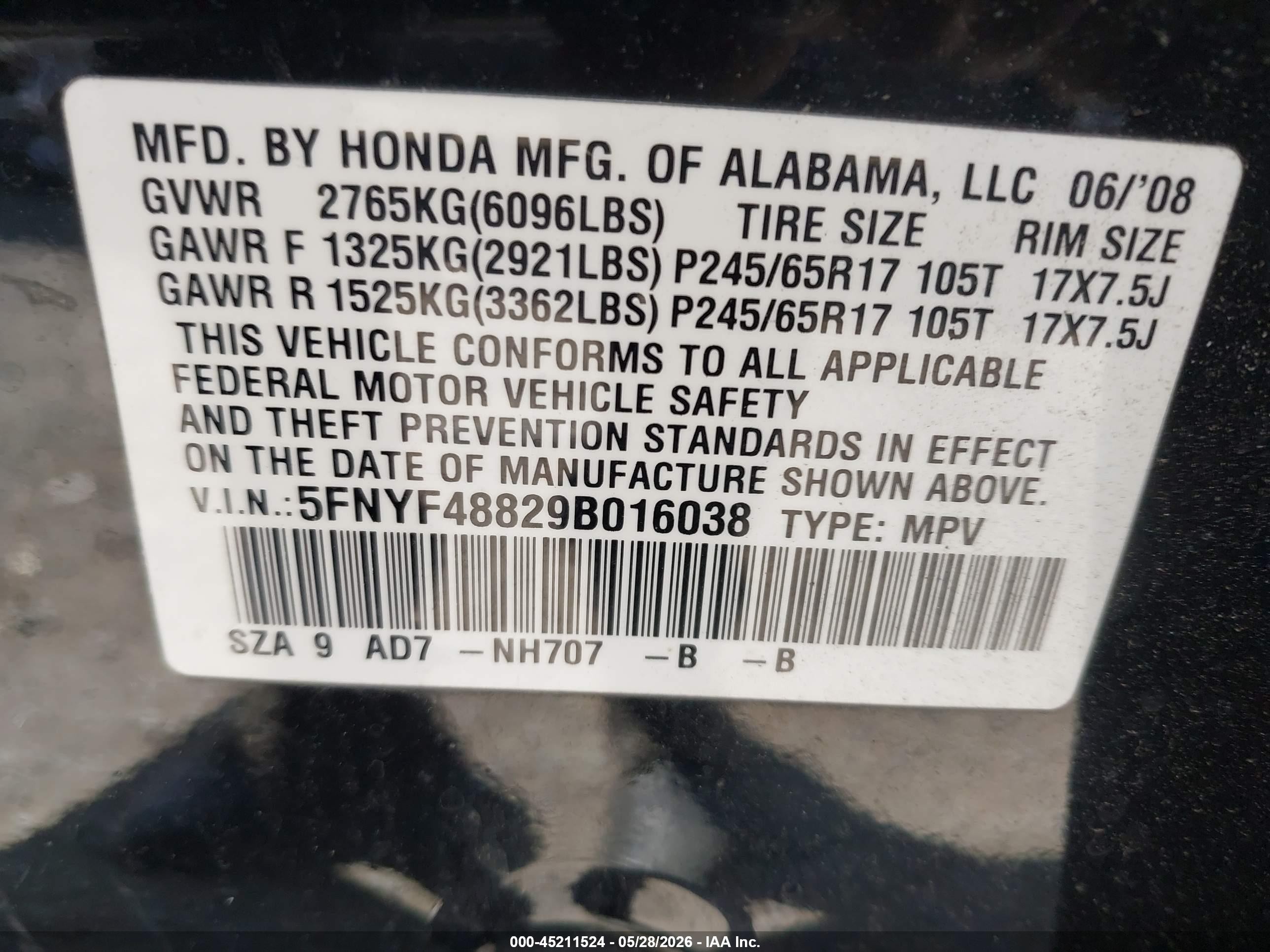 2009 Honda Pilot Touring Черный vin: 5FNYF48829B016038