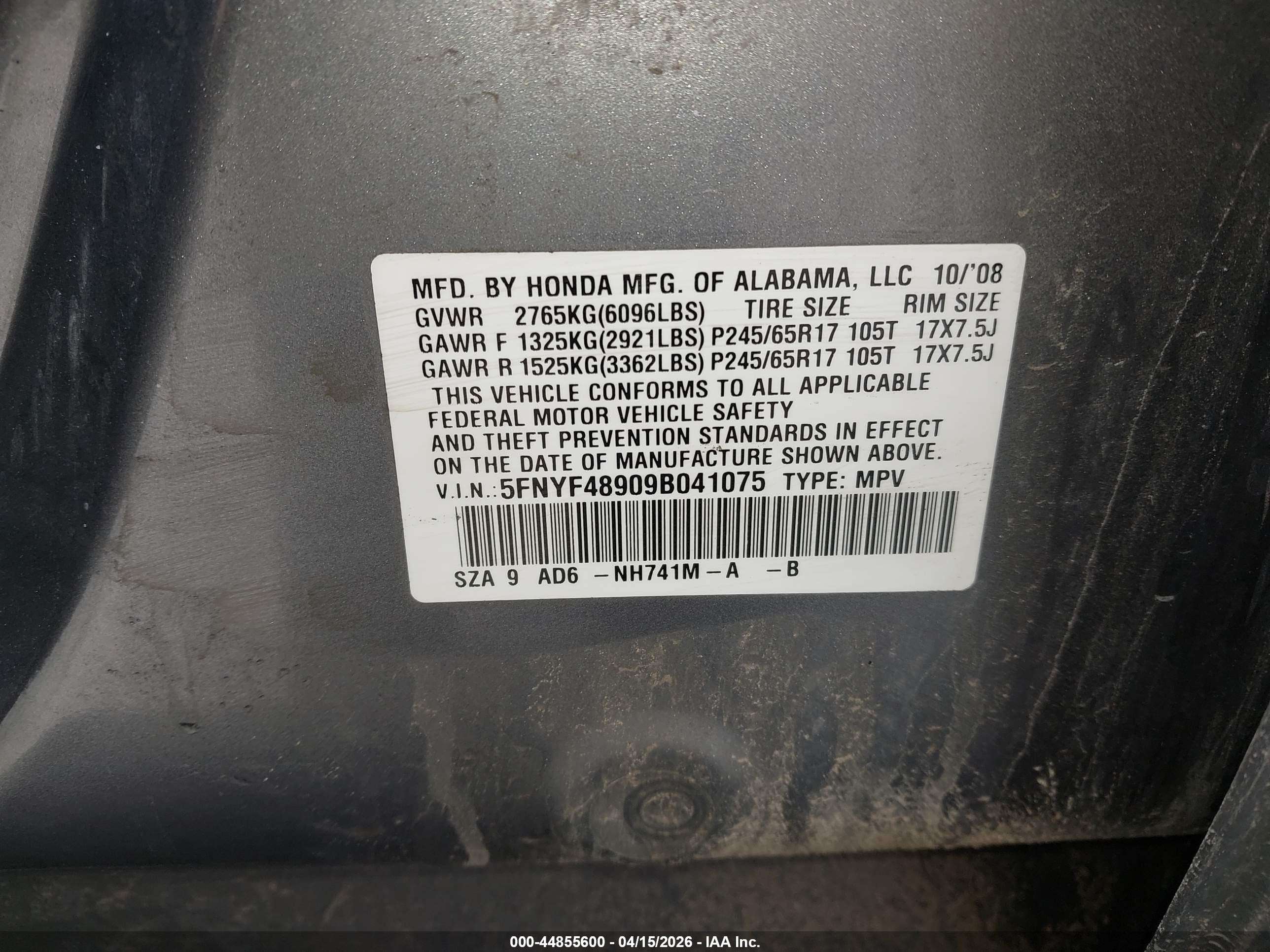2009 Honda Pilot Touring Gray vin: 5FNYF48909B041075