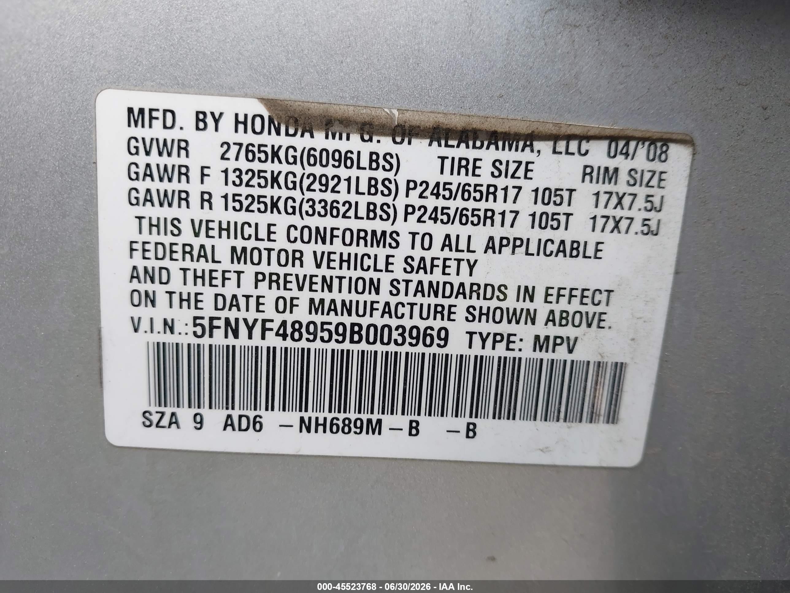 2009 Honda Pilot Touring Silver vin: 5FNYF48959B003969