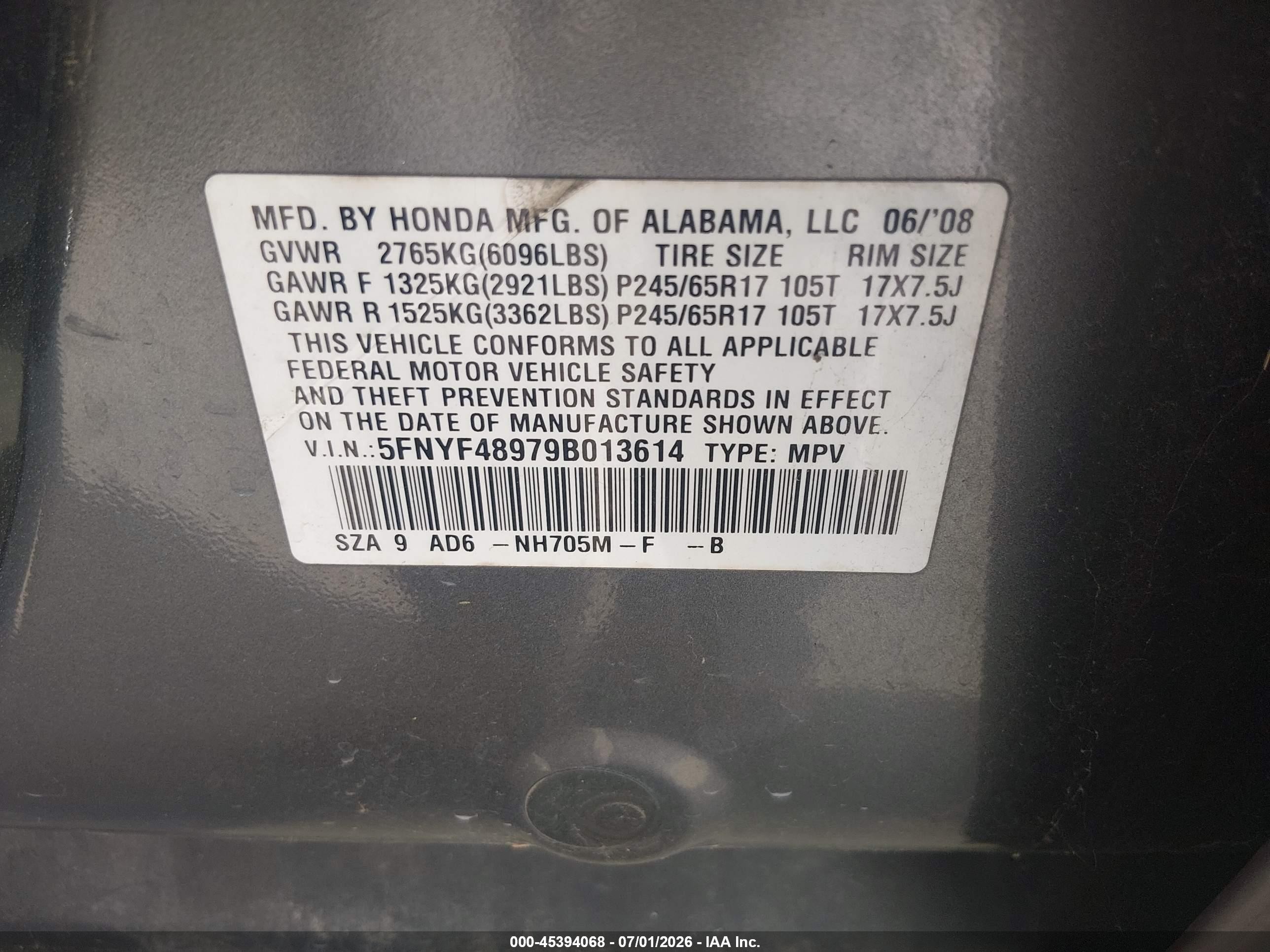 2009 Honda Pilot Touring Gray vin: 5FNYF48979B013614