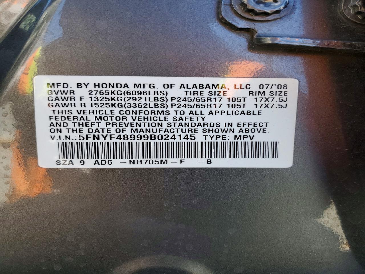 2009 Honda Pilot Touring Gray vin: 5FNYF48999B024145