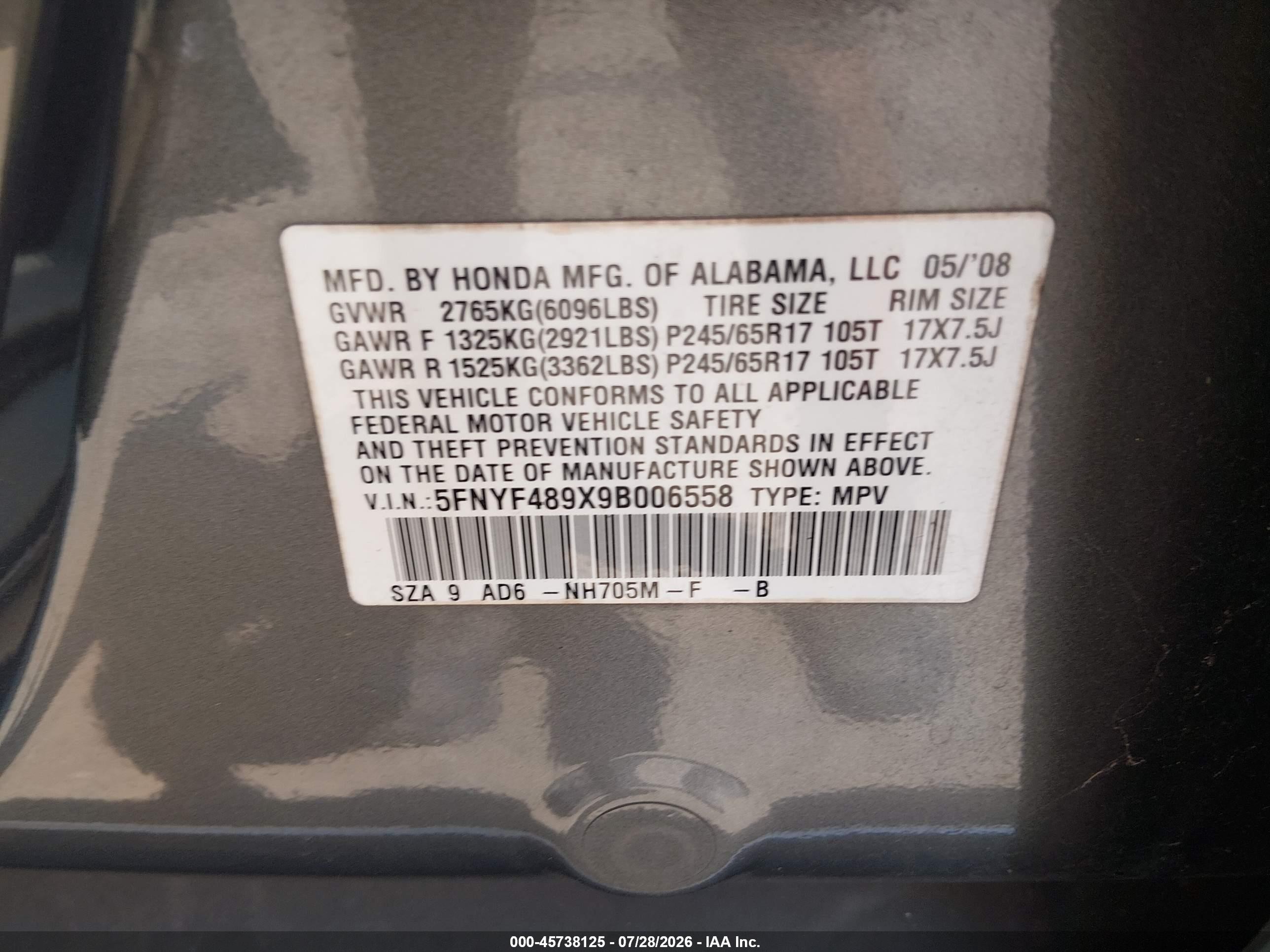 2009 Honda Pilot Touring Silver vin: 5FNYF489X9B006558