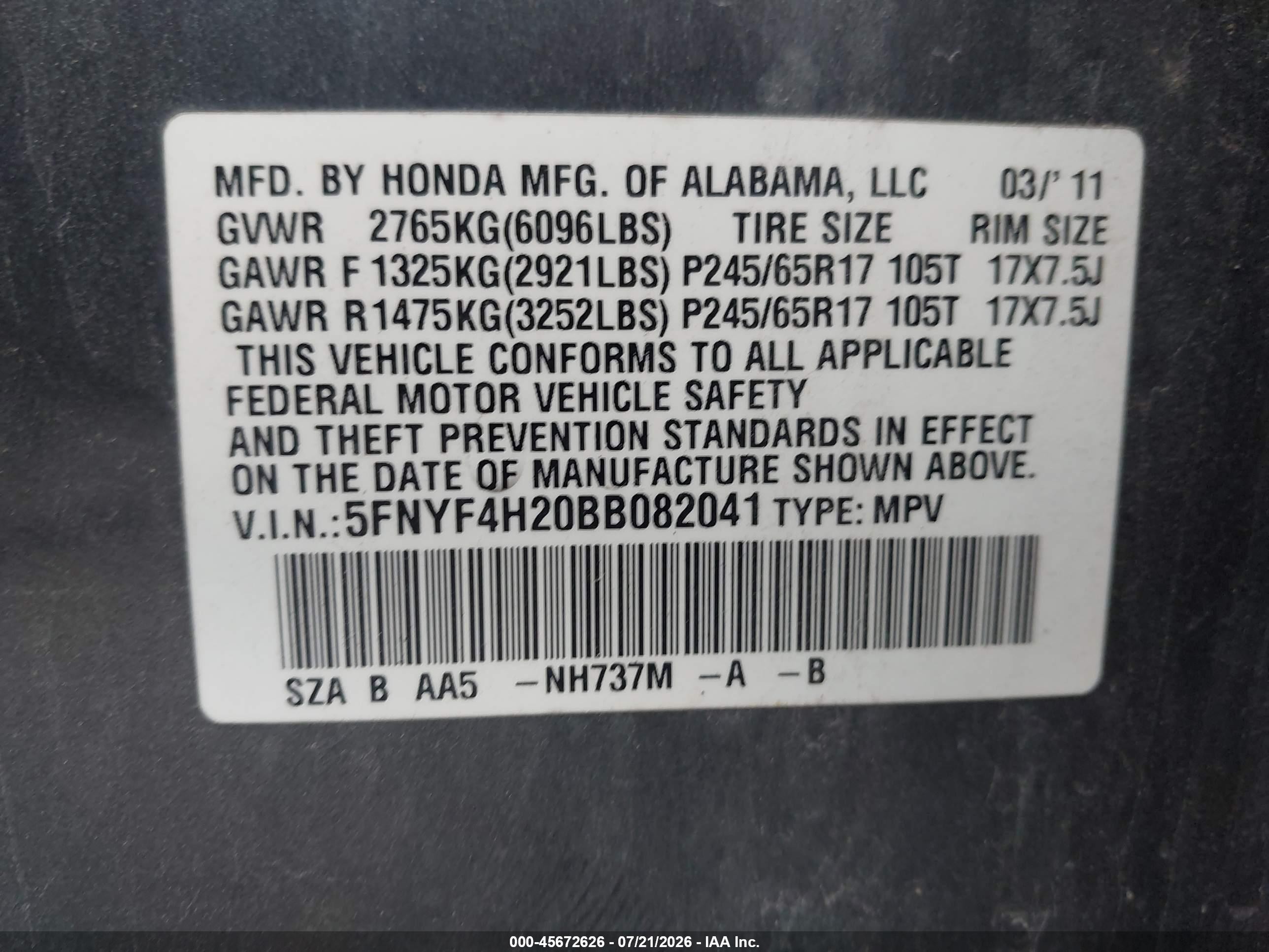 2011 Honda Pilot Lx Gray vin: 5FNYF4H20BB082041