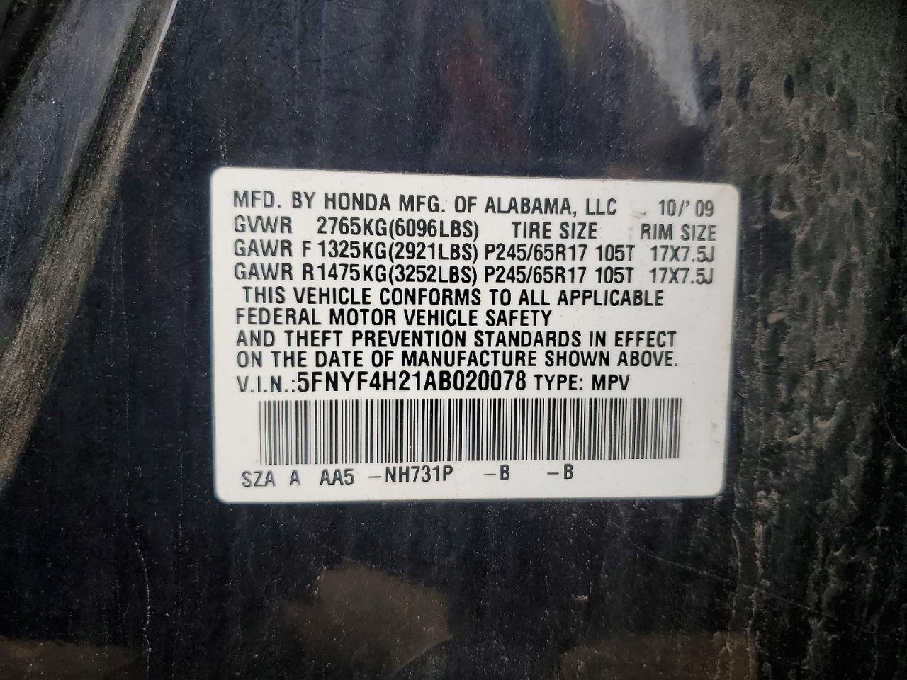 2010 Honda Pilot Lx Черный vin: 5FNYF4H21AB020078