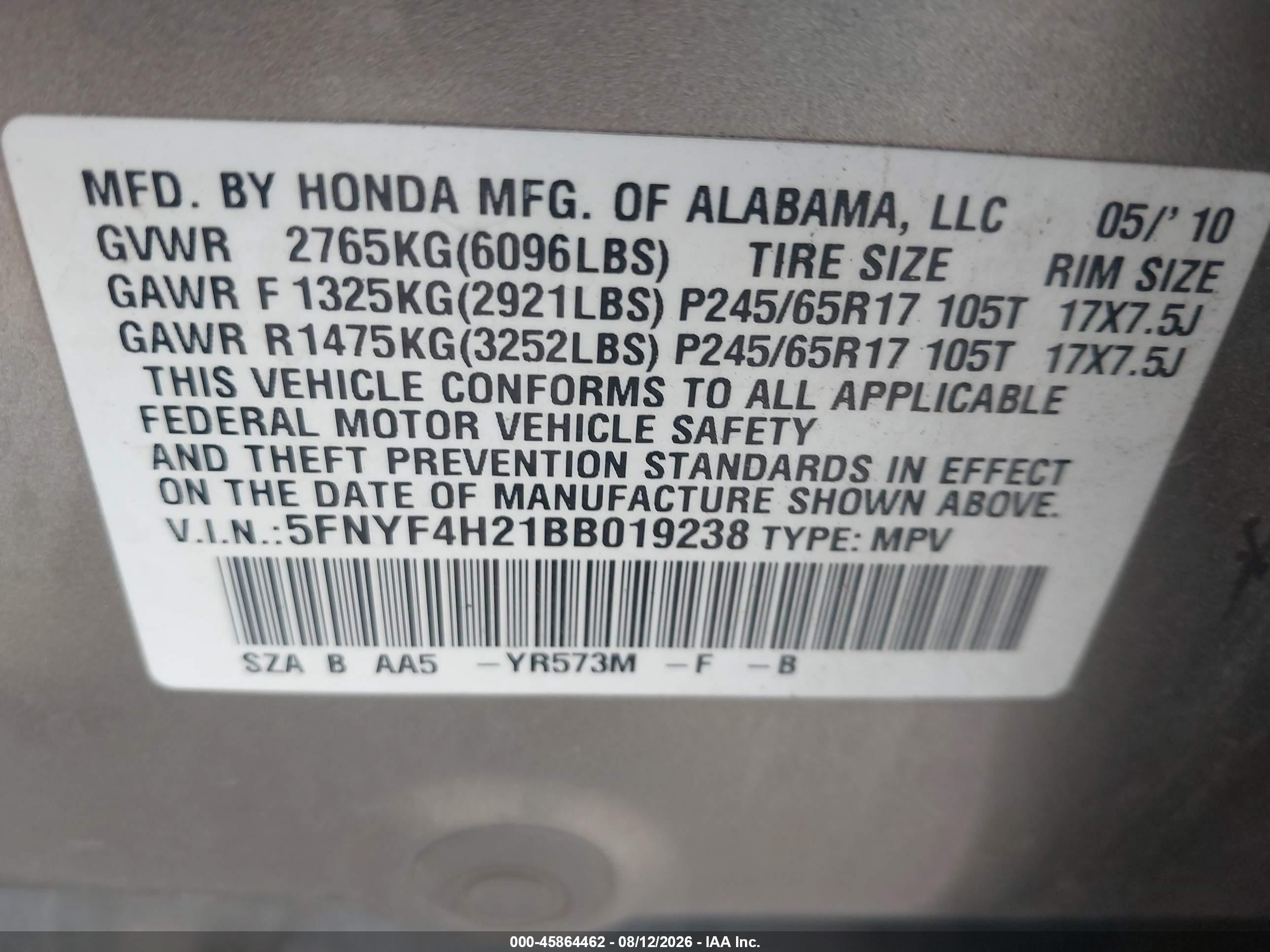 2011 Honda Pilot Lx Золотой vin: 5FNYF4H21BB019238