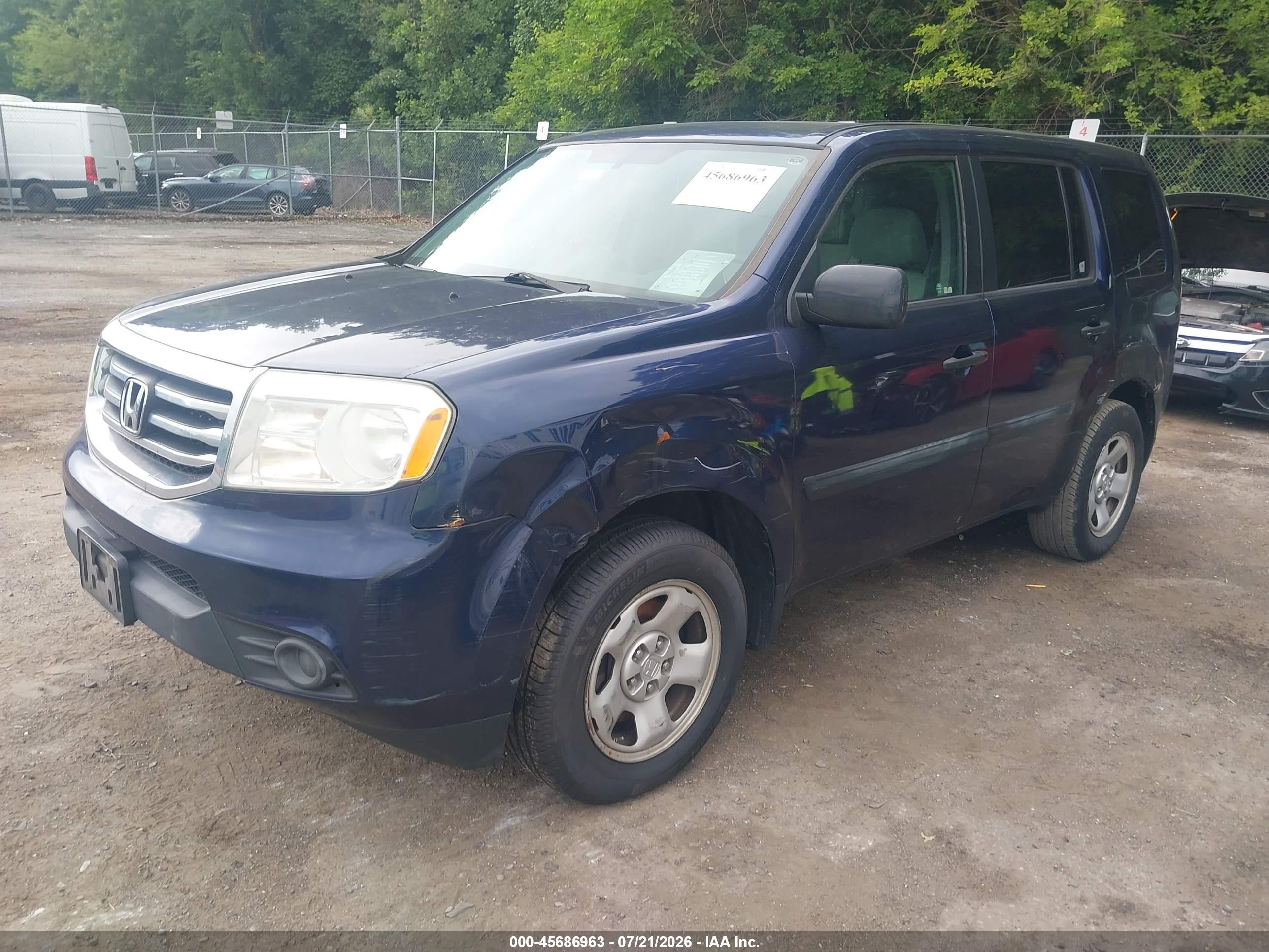 2013 Honda Pilot Lx Dark Blue vin: 5FNYF4H21DB006685