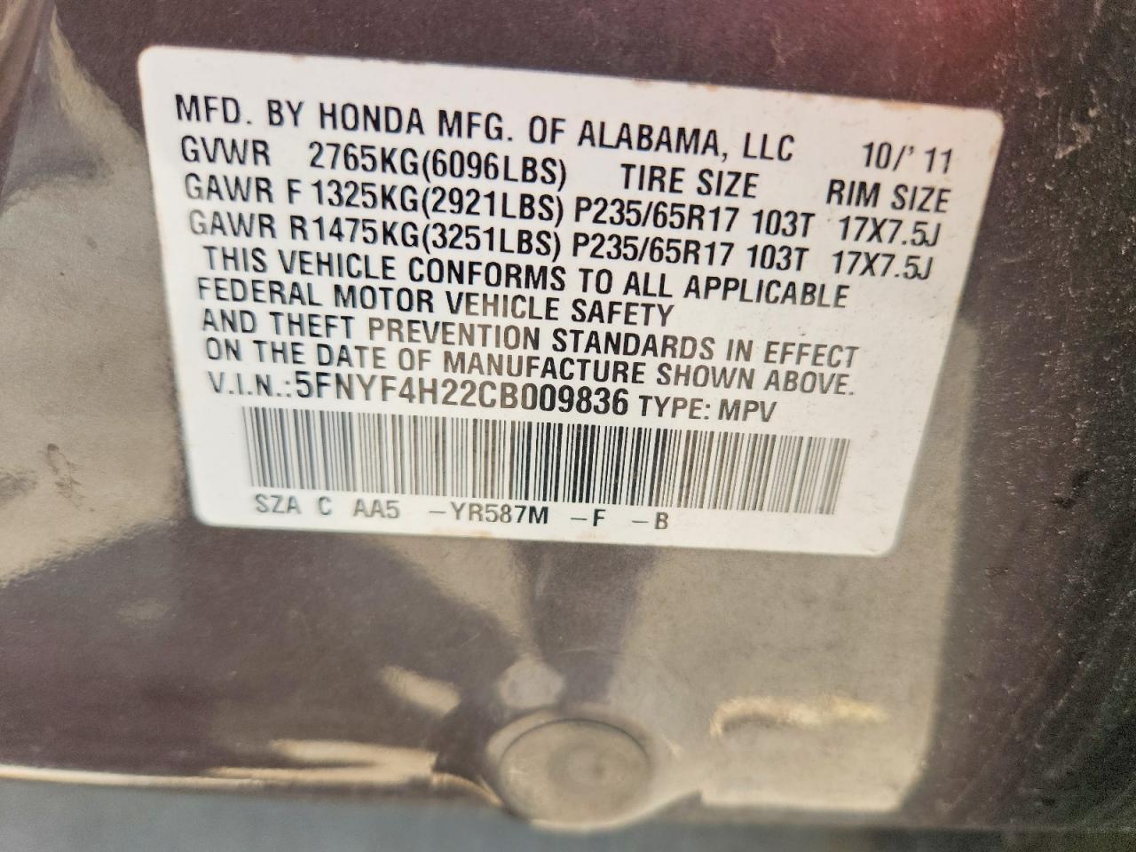 2012 Honda Pilot Lx Gray vin: 5FNYF4H22CB009836