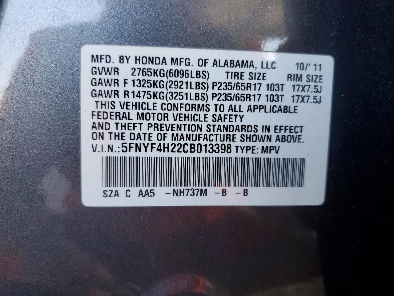 2012 Honda Pilot Lx Gray vin: 5FNYF4H22CB013398