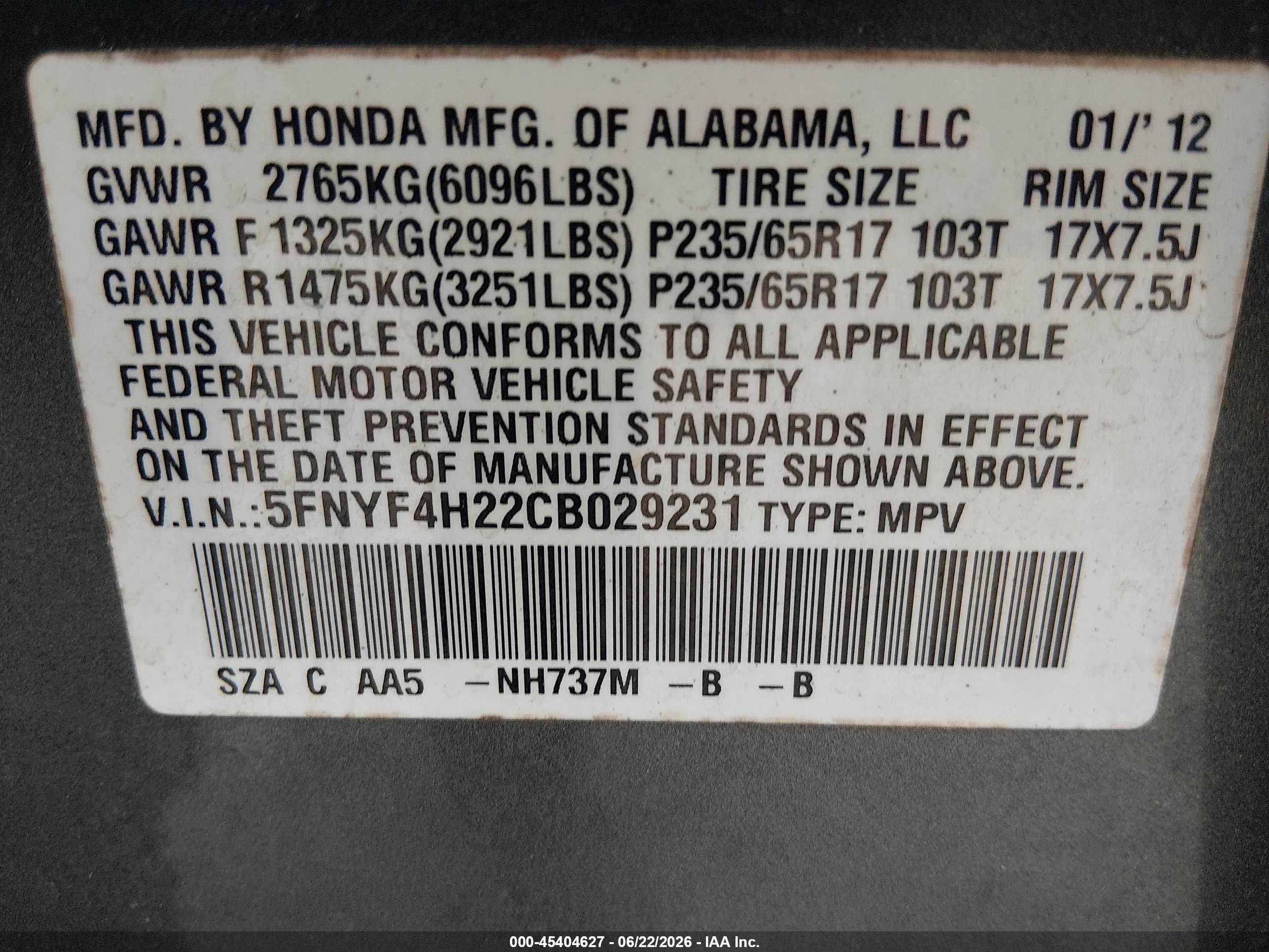 2012 Honda Pilot Lx Gray vin: 5FNYF4H22CB029231