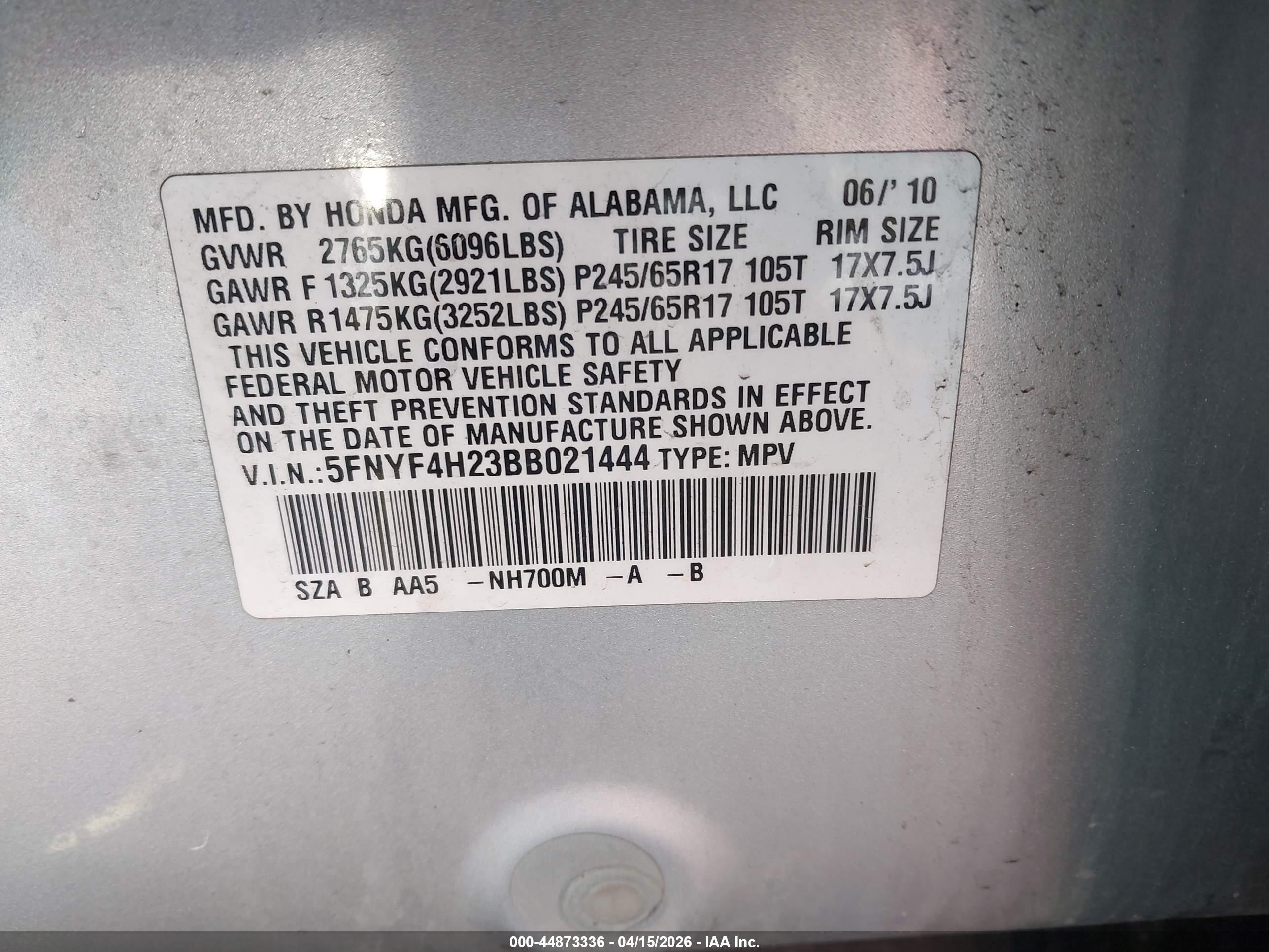 2011 Honda Pilot Lx Silver vin: 5FNYF4H23BB021444