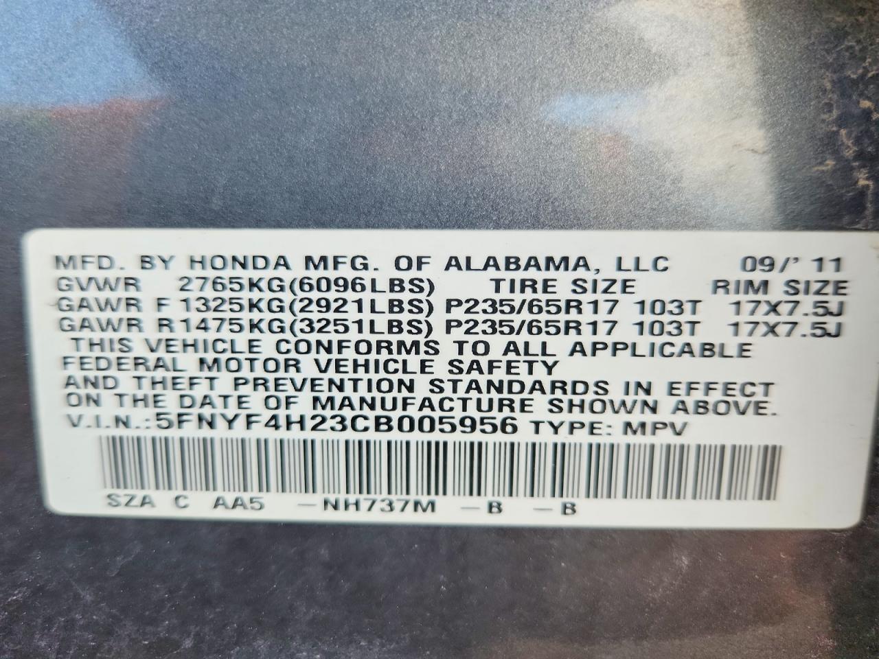 2012 Honda Pilot Lx Серый vin: 5FNYF4H23CB005956