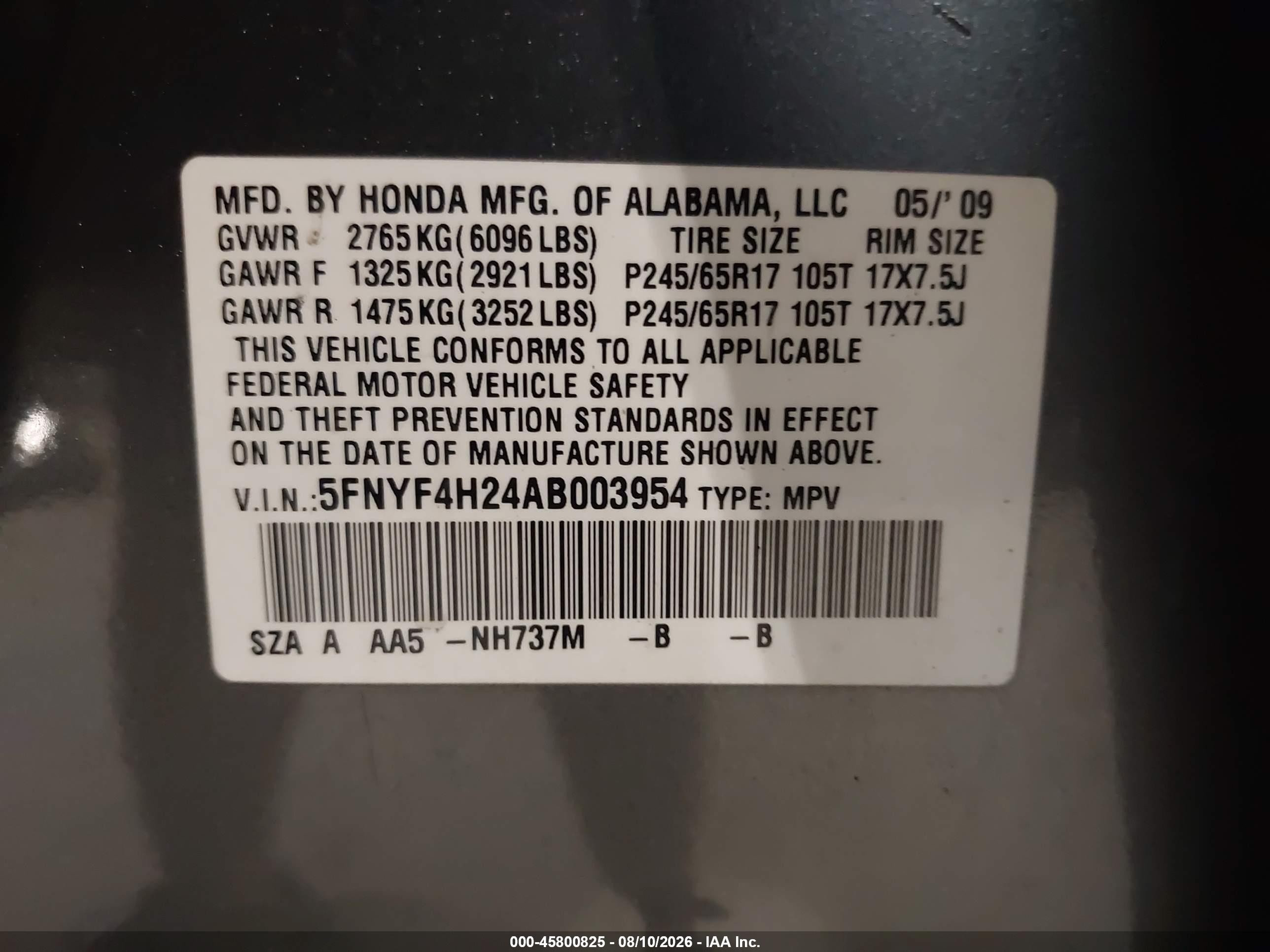 2010 Honda Pilot Lx Gray vin: 5FNYF4H24AB003954