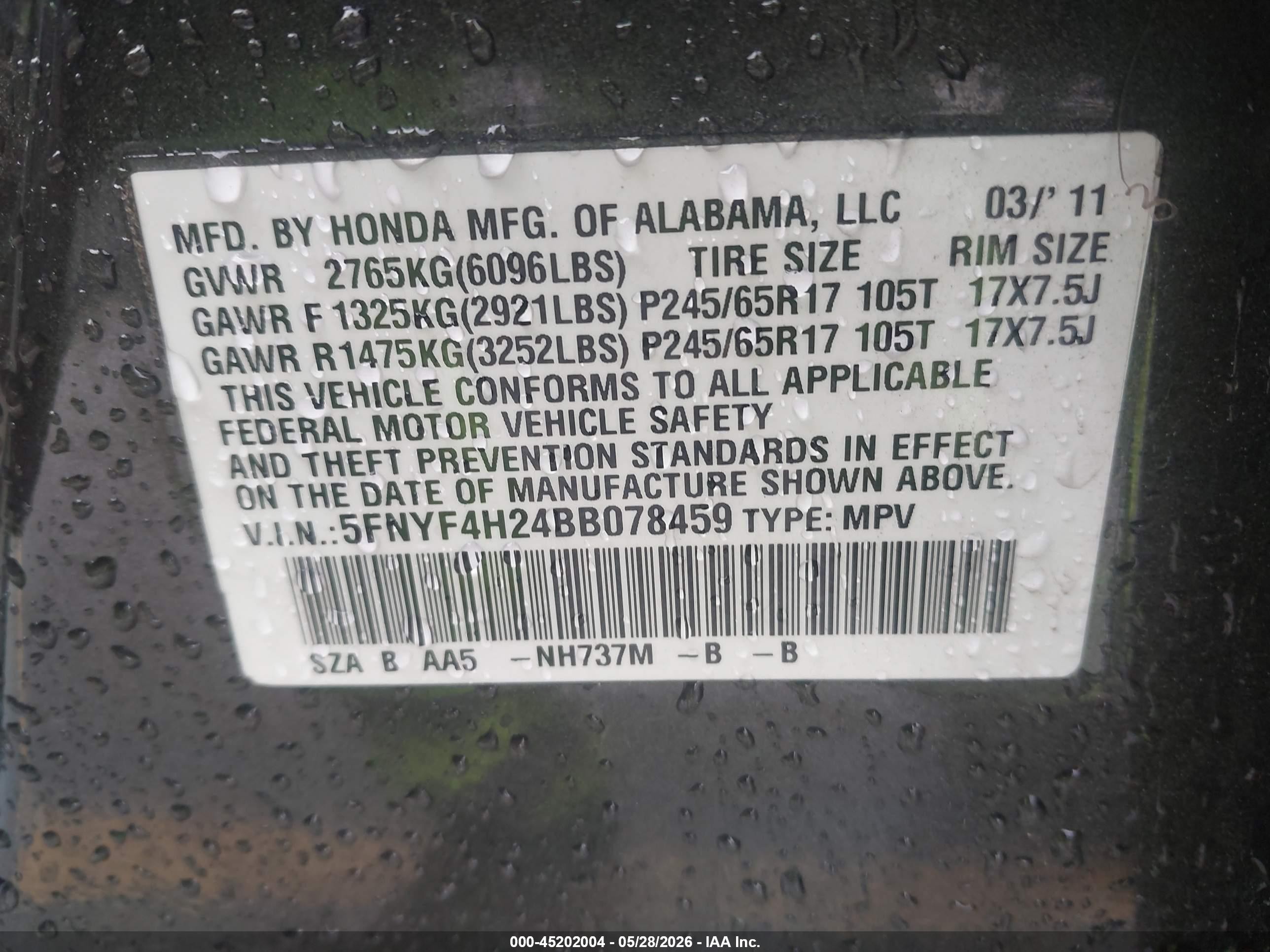 2011 Honda Pilot Lx Gray vin: 5FNYF4H24BB078459