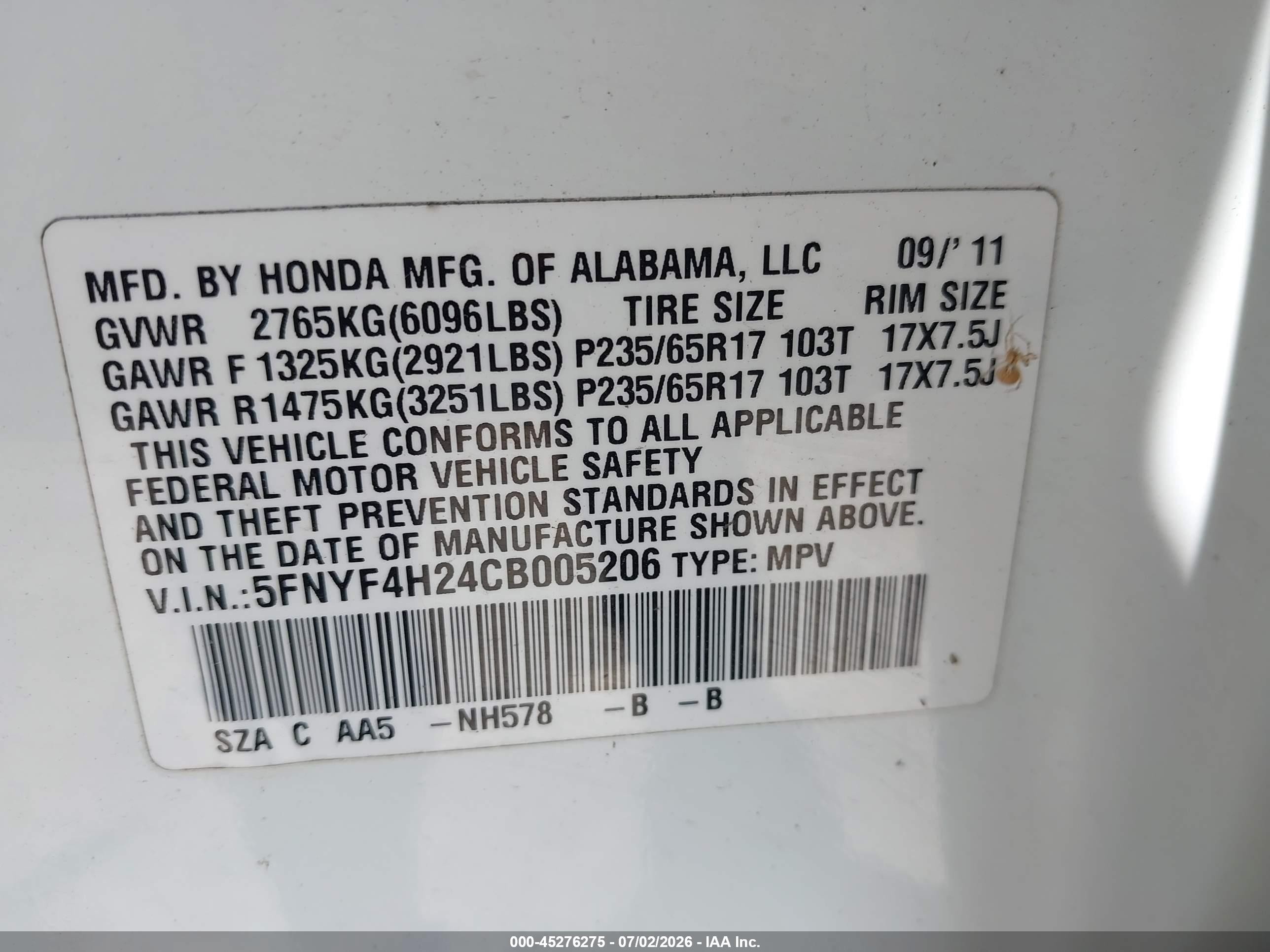 2012 Honda Pilot Lx White vin: 5FNYF4H24CB005206