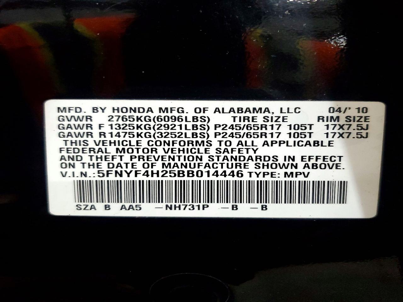 2011 Honda Pilot Lx Black vin: 5FNYF4H25BB014446