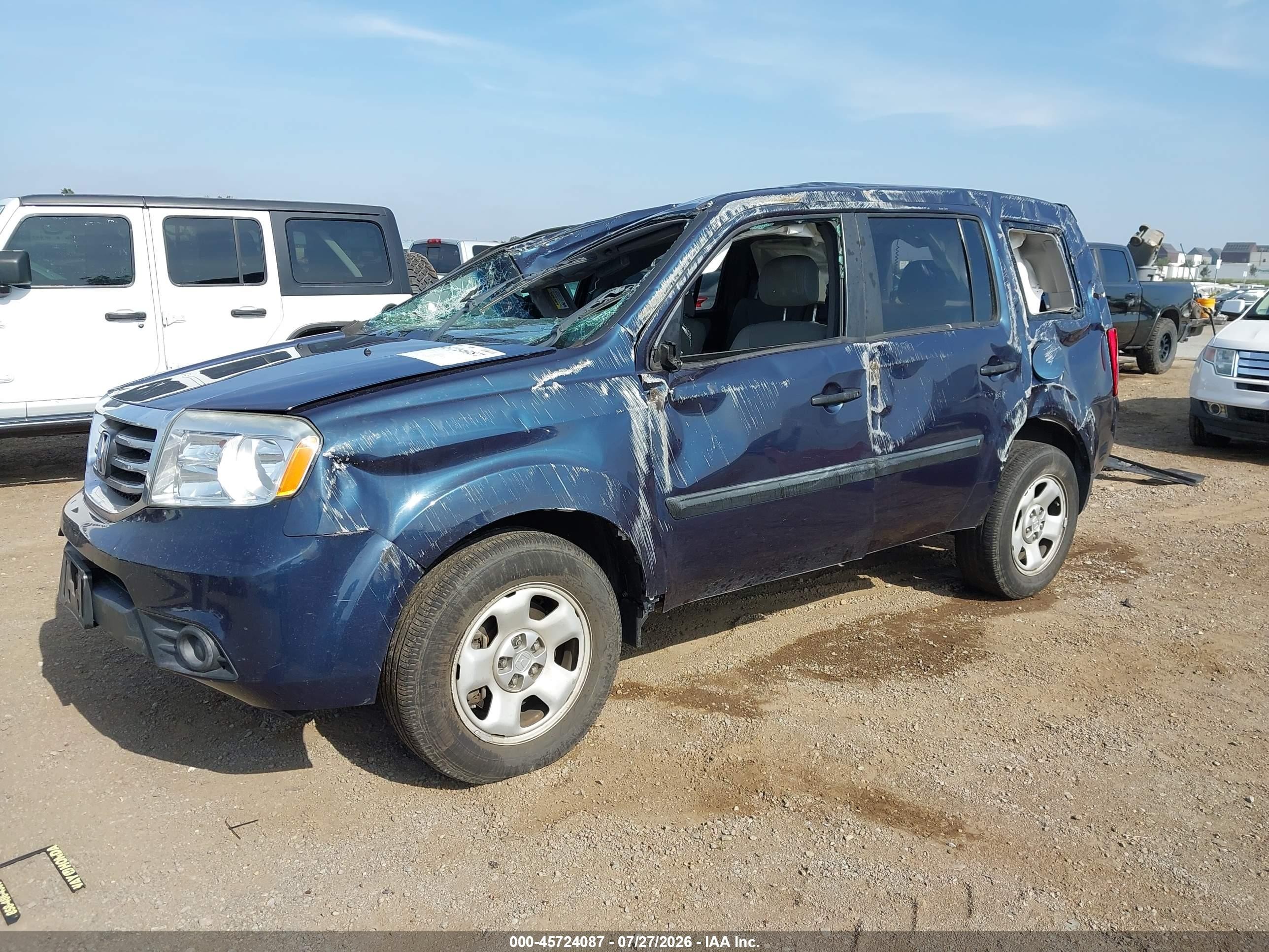 2012 Honda Pilot Lx Blue vin: 5FNYF4H25CB013458