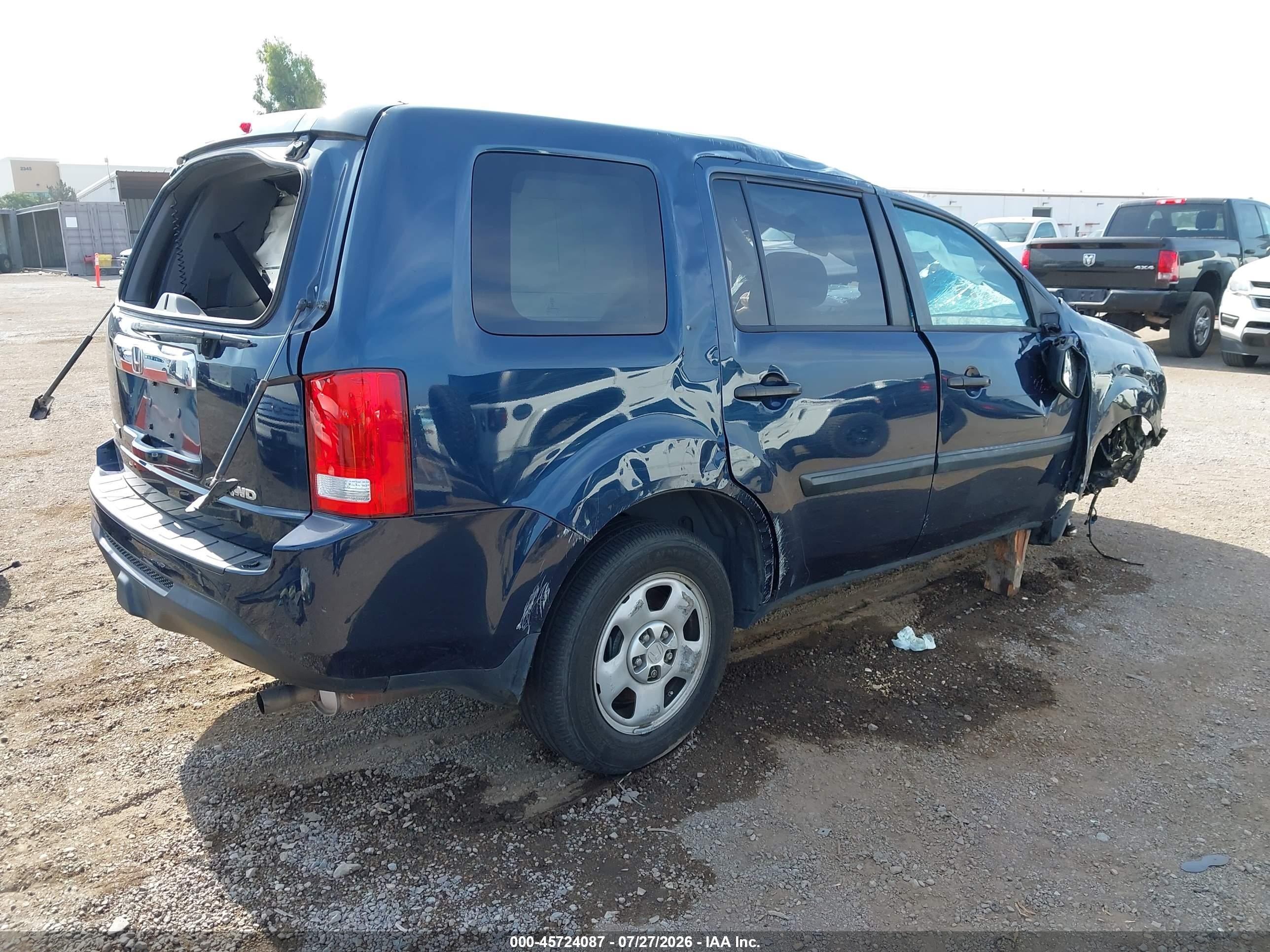 2012 Honda Pilot Lx Blue vin: 5FNYF4H25CB013458
