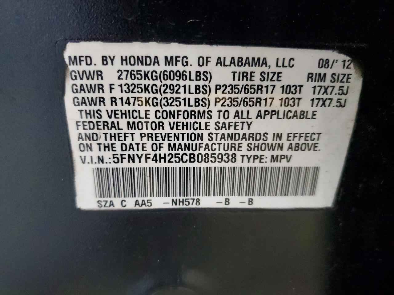 2012 Honda Pilot Lx Black vin: 5FNYF4H25CB085938